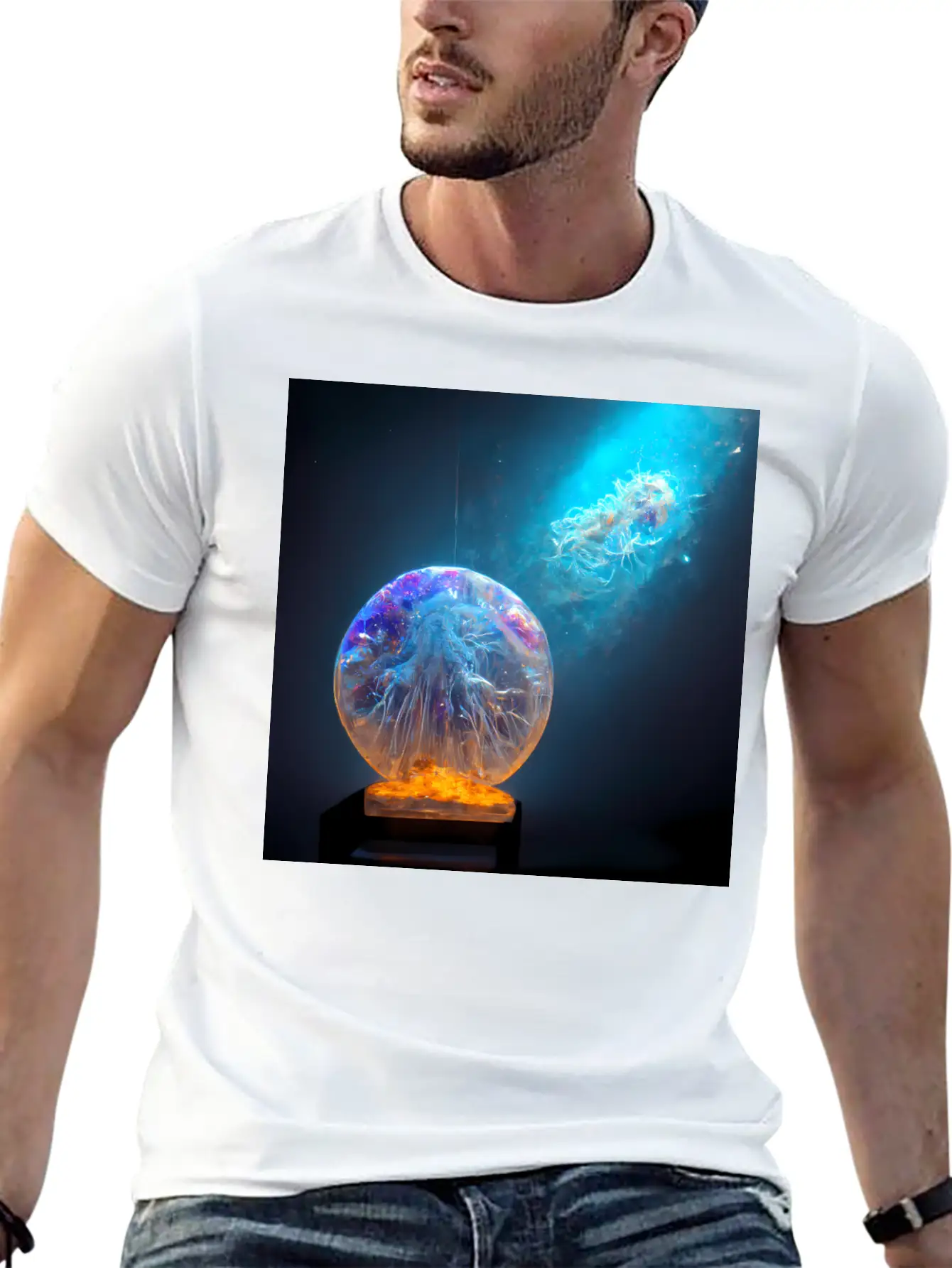 Outer Space Snow Globe Jellyfish And Galaxy Nebula Relaxed Everyday Tee – Lightweight And Durable Cotton