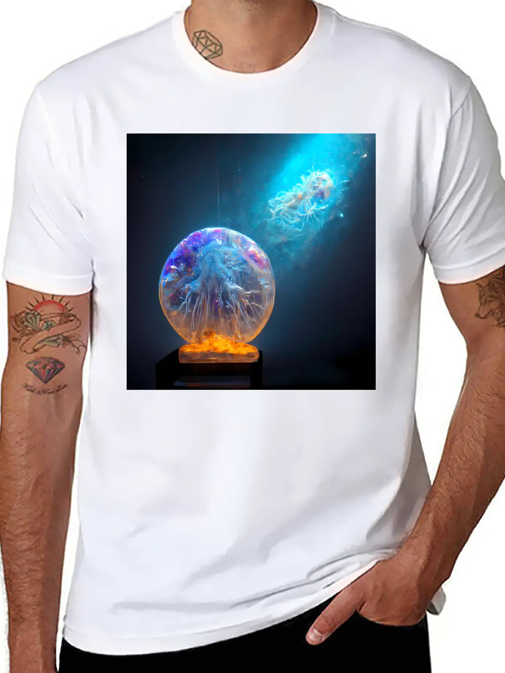 Outer Space Snow Globe Jellyfish And Galaxy Nebula Relaxed Everyday Tee – Lightweight And Durable Cotton