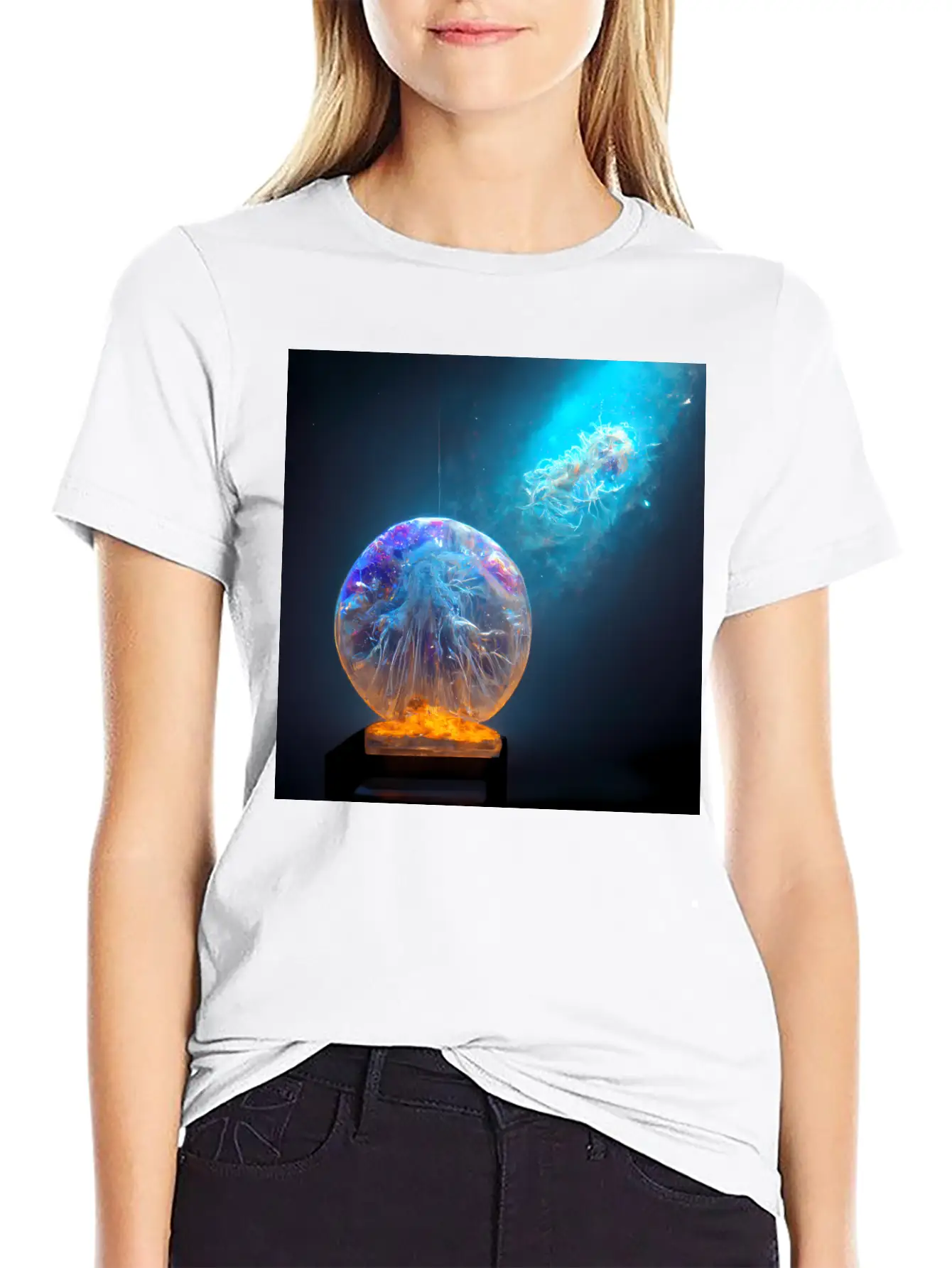 Outer Space Snow Globe Jellyfish And Galaxy Nebula Relaxed Everyday Tee – Lightweight And Durable Cotton