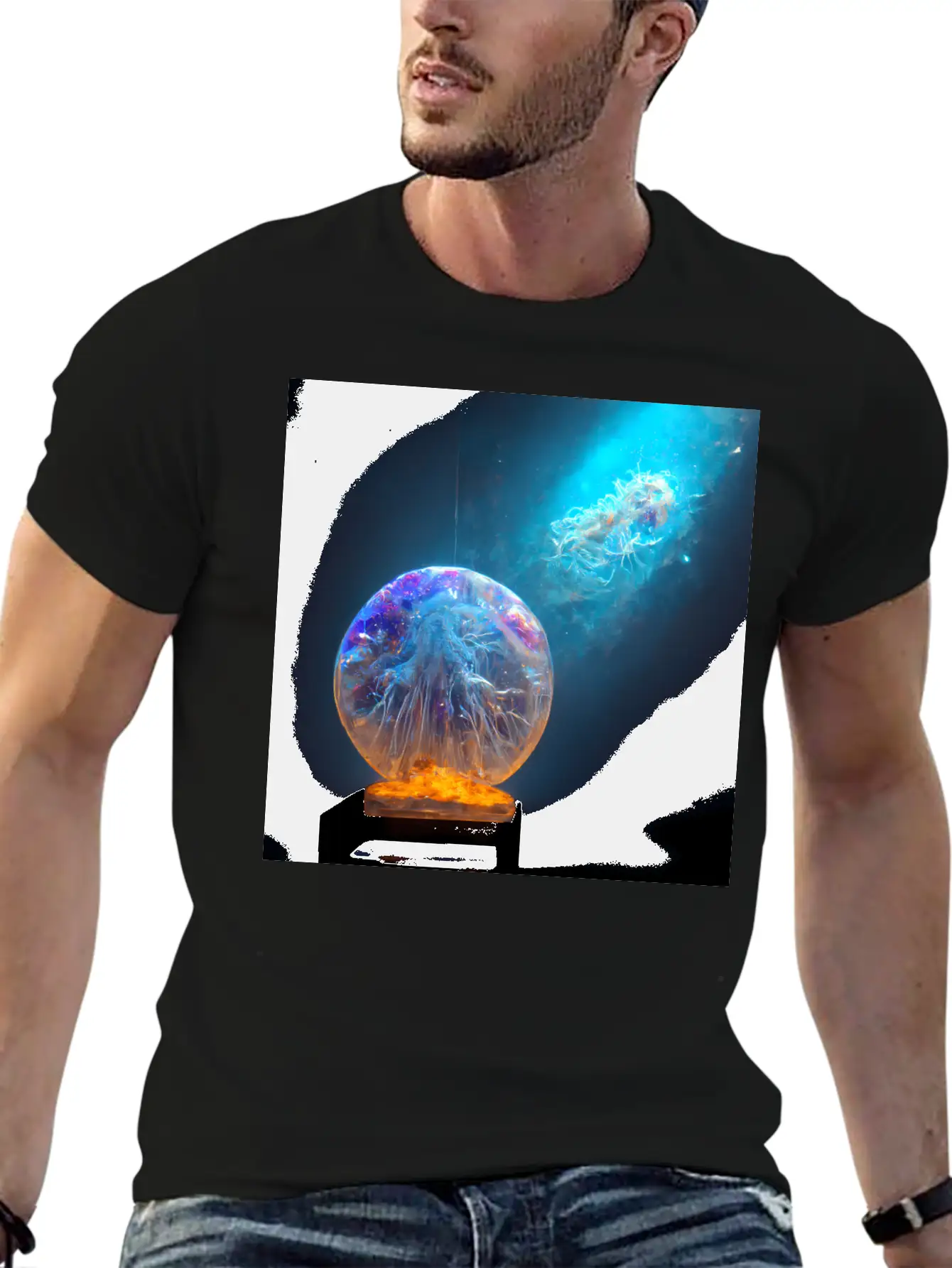 Outer Space Snow Globe Jellyfish And Galaxy Nebula Relaxed Everyday Tee – Lightweight And Durable Cotton