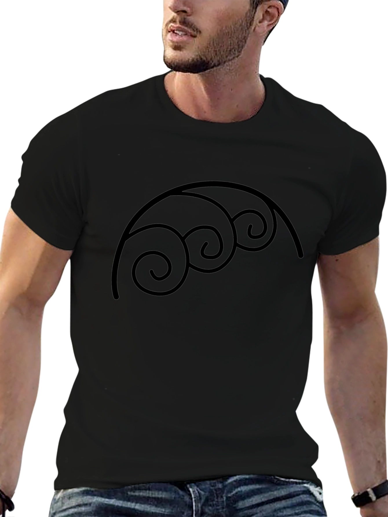 Abstract Swirl Graphic Black T-Shirt