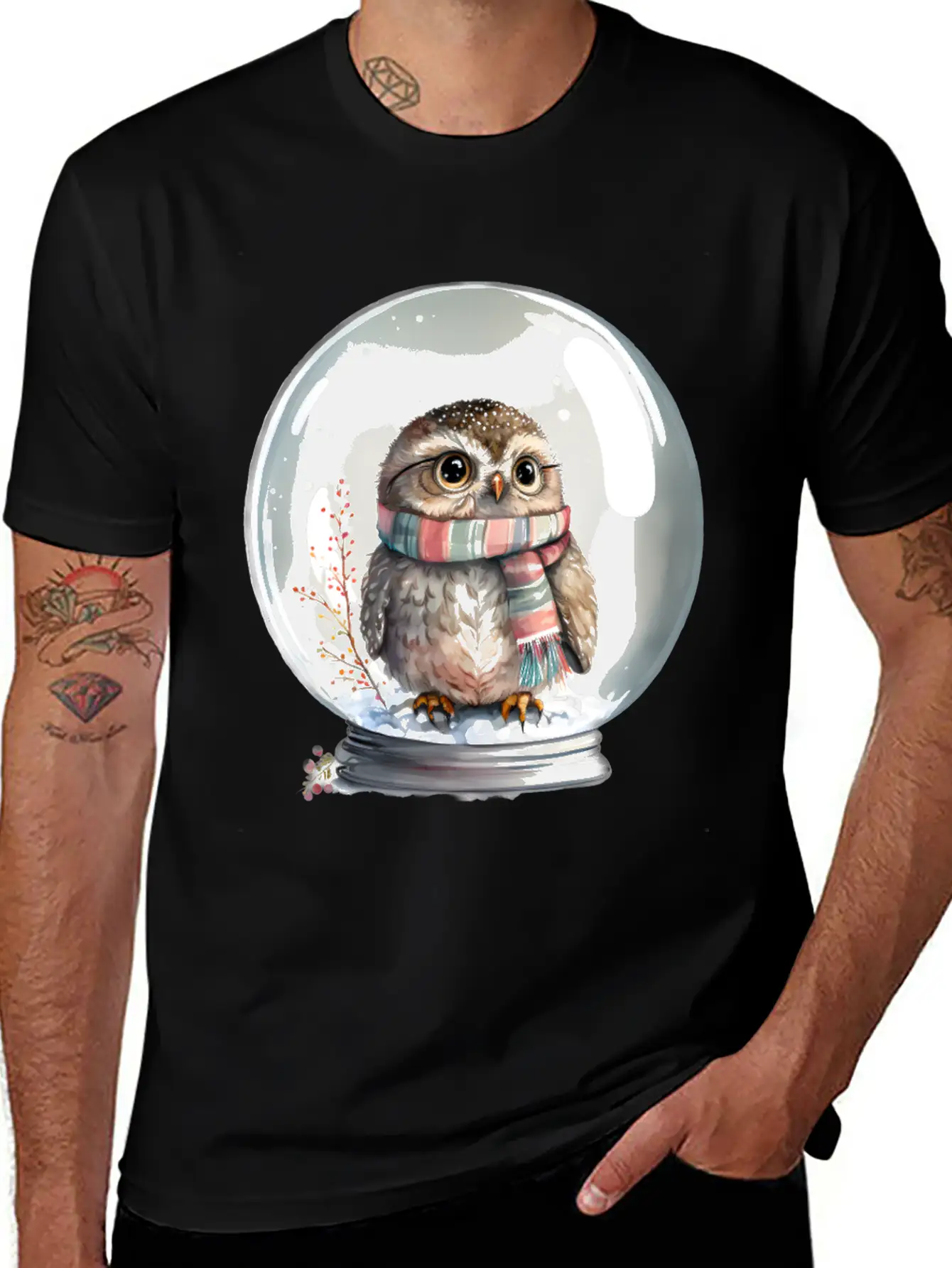 Owl In Snowglobe Unisex Casual T-Shirt – Clean Design For Daily Comfort