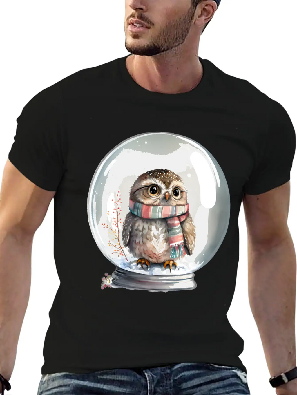 Owl In Snowglobe Unisex Casual T-Shirt – Clean Design For Daily Comfort