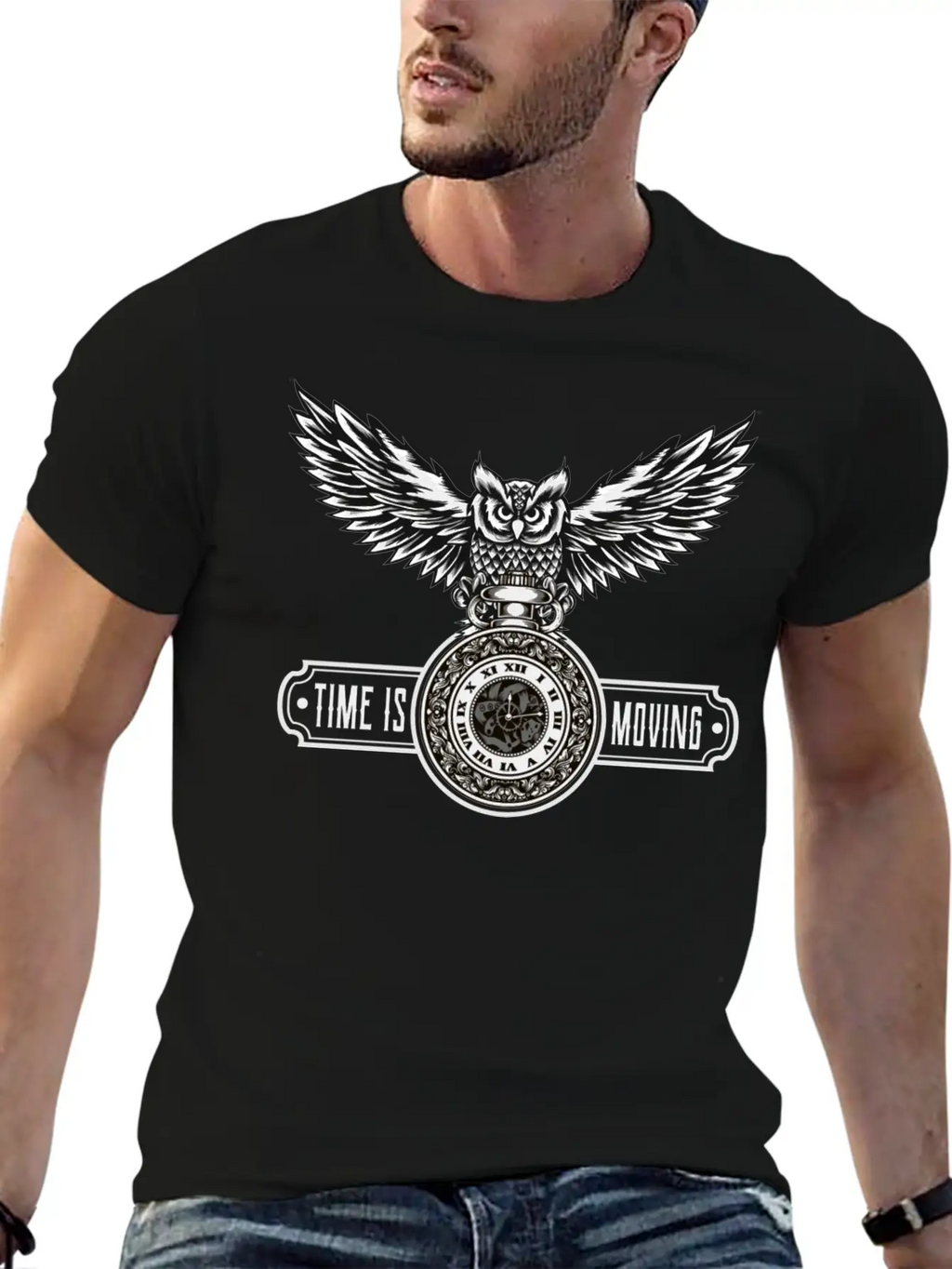 Owl With Watch Time Is Moving Steampunk Design Breathable Graphic T-Shirt – Perfect For Casual Days