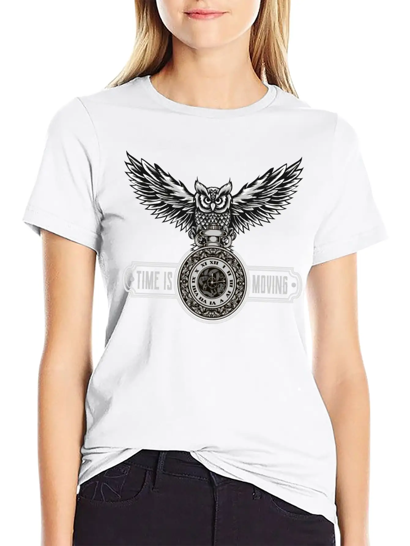 Owl With Watch Time Is Moving Steampunk Design Breathable Graphic T-Shirt – Perfect For Casual Days