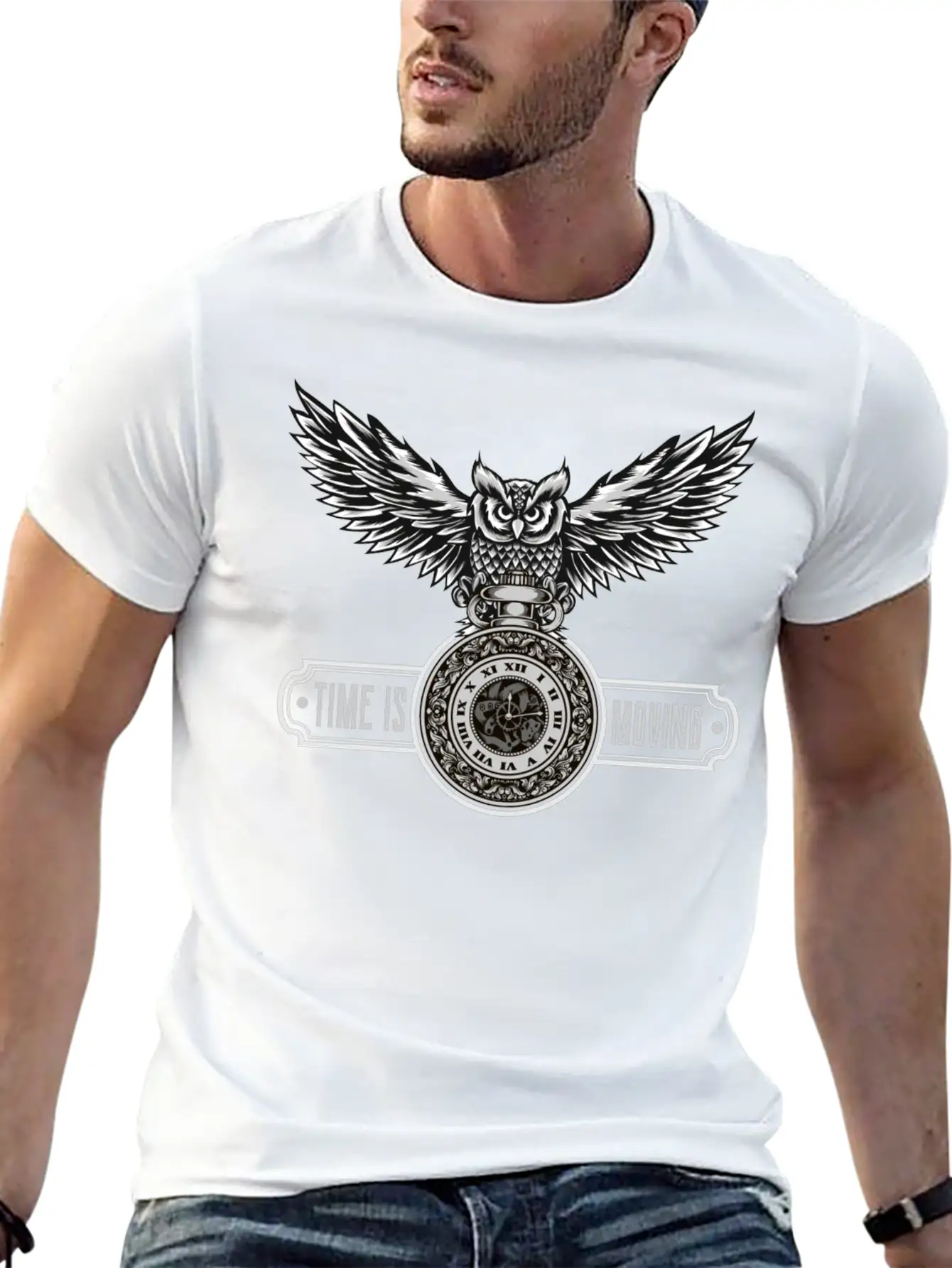 Owl With Watch Time Is Moving Steampunk Design Breathable Graphic T-Shirt – Perfect For Casual Days