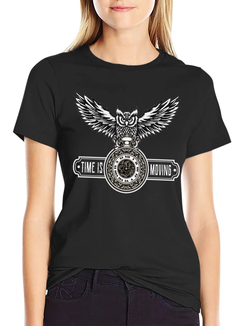 Owl With Watch Time Is Moving Steampunk Design Breathable Graphic T-Shirt – Perfect For Casual Days