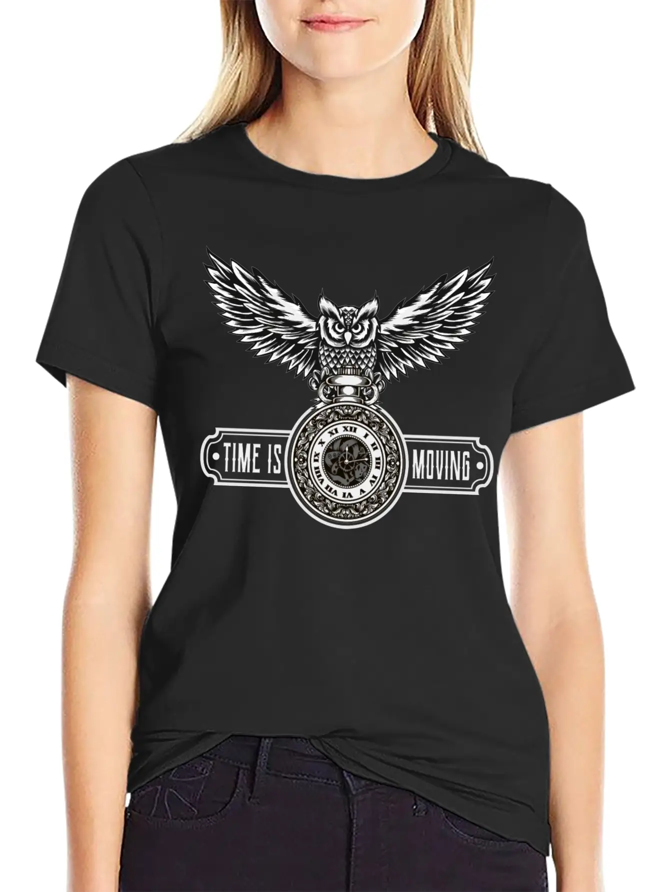Owl With Watch Time Is Moving Steampunk Design Breathable Graphic T-Shirt – Perfect For Casual Days