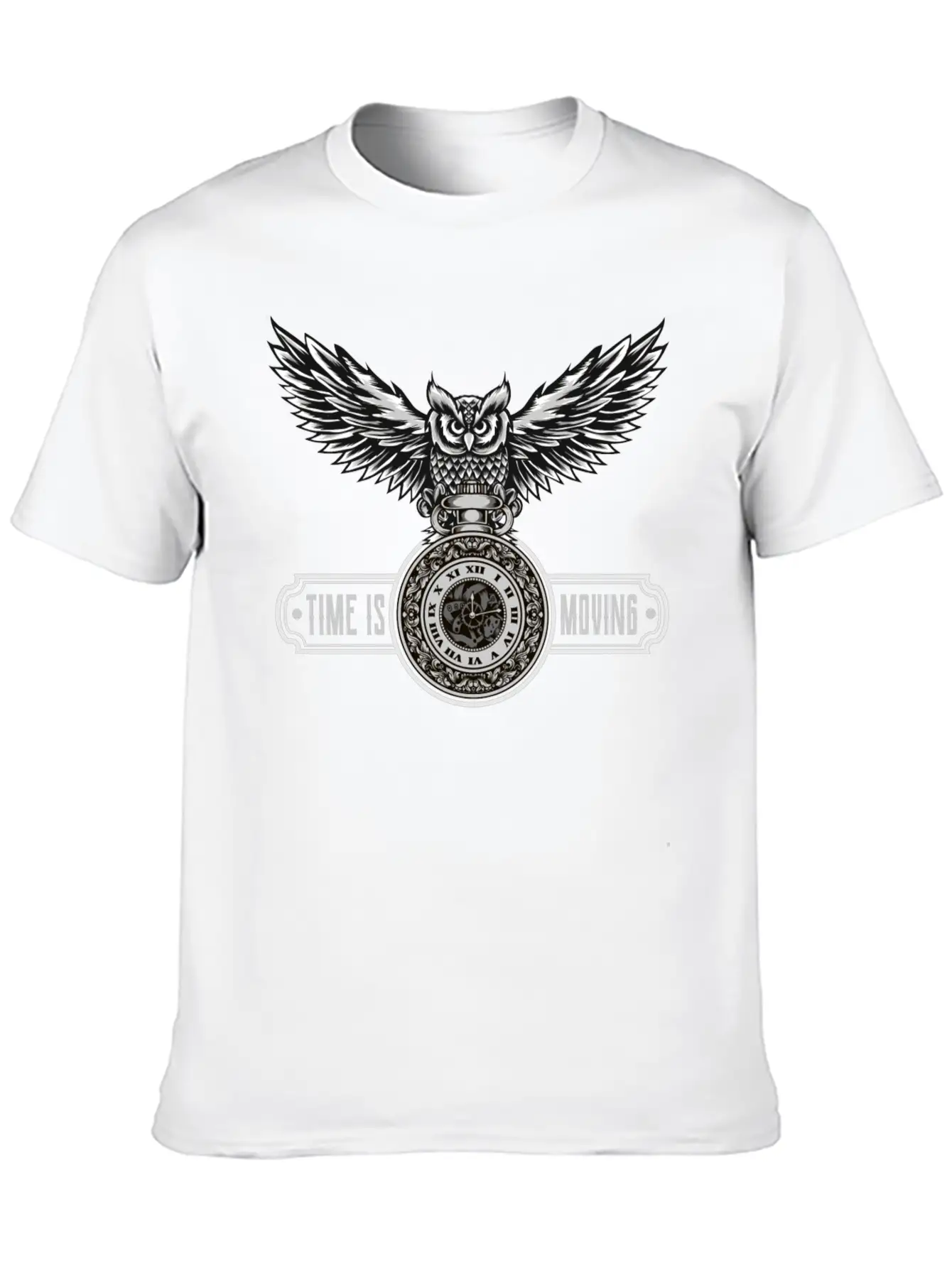 Owl With Watch Time Is Moving Steampunk Design Breathable Graphic T-Shirt – Perfect For Casual Days