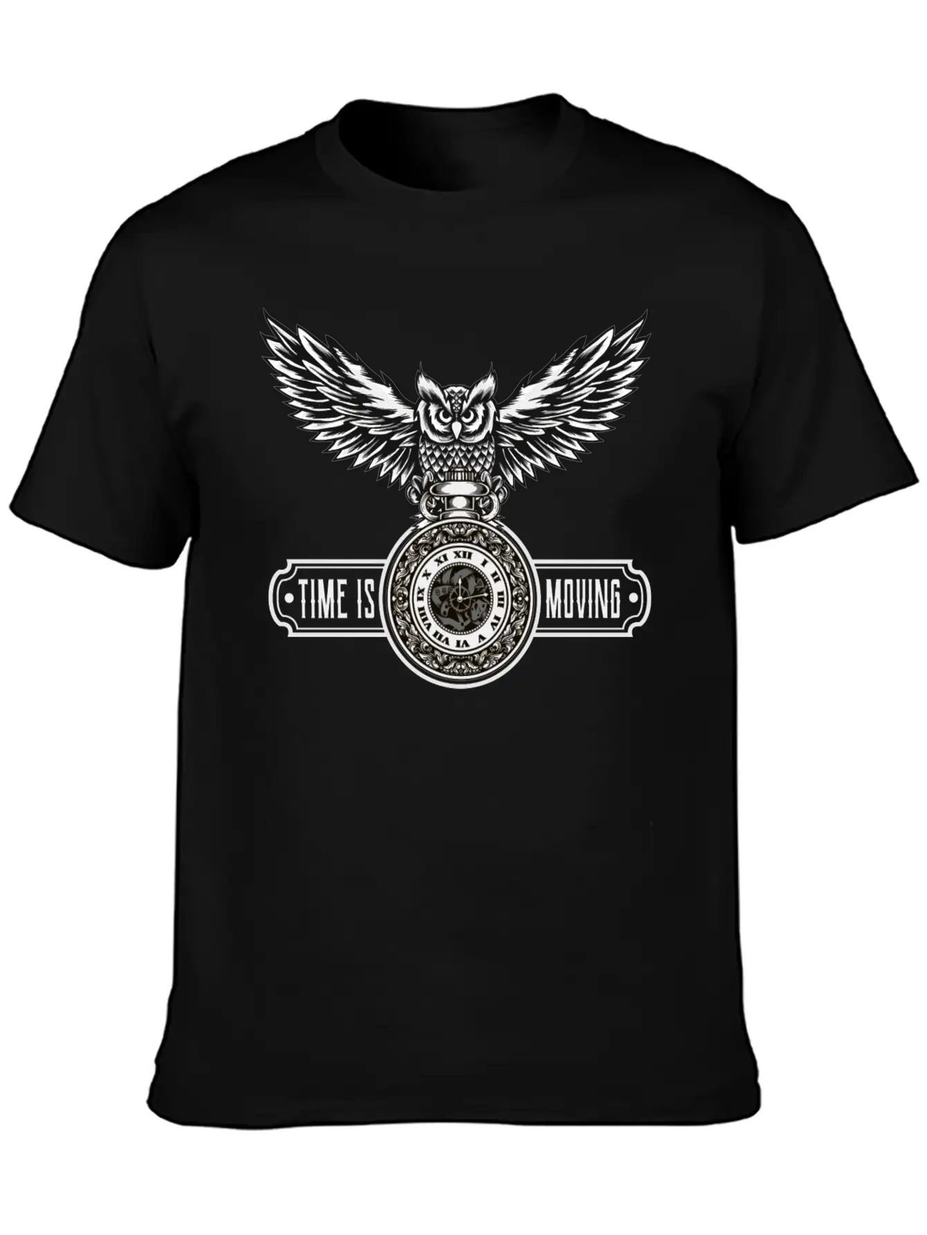 Owl With Watch Time Is Moving Steampunk Design Breathable Graphic T-Shirt – Perfect For Casual Days