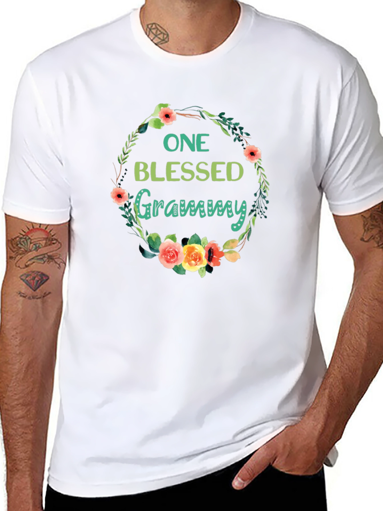 Blessed Grammy Floral Wreath T-Shirt