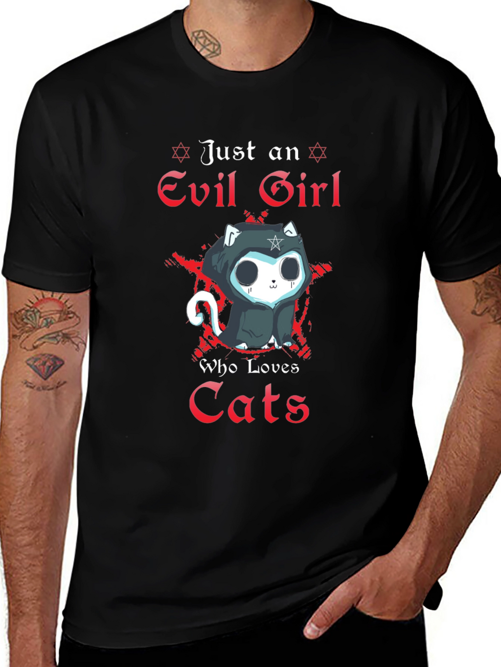 Evil Girl Loves Cats T-Shirt - Gothic Funny Tee
