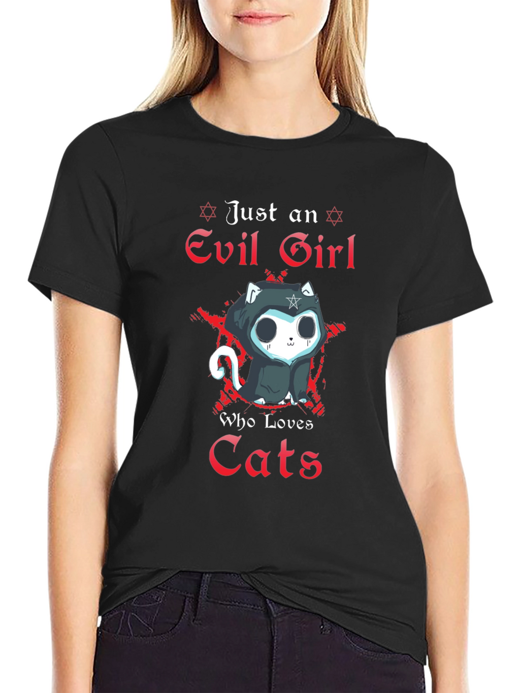 Evil Girl Loves Cats T-Shirt - Gothic Funny Tee