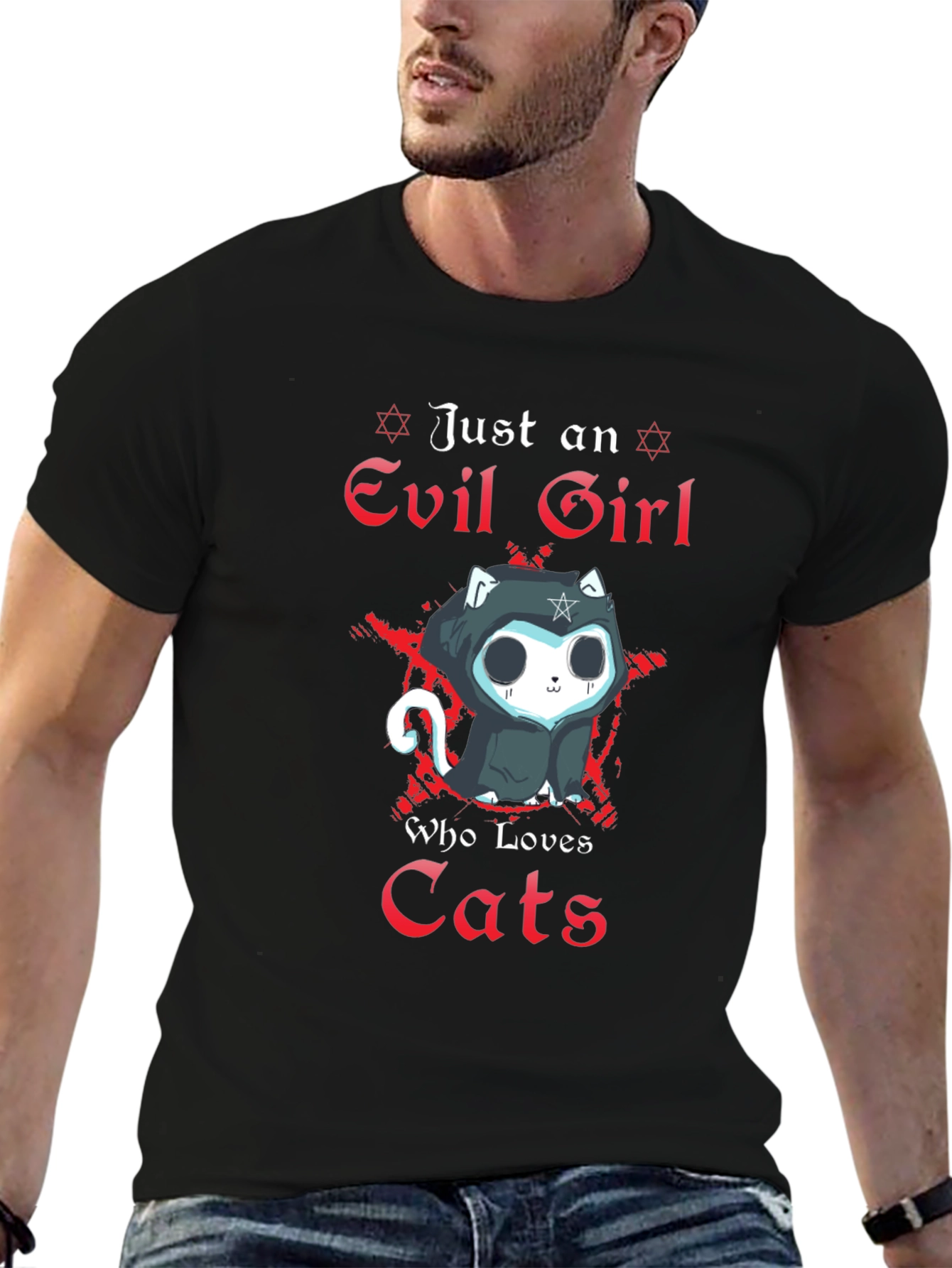 Evil Girl Loves Cats T-Shirt - Gothic Funny Tee