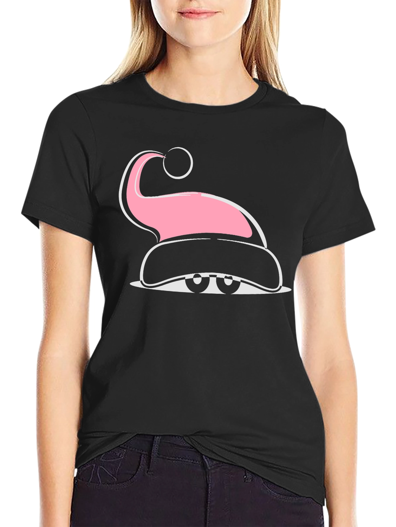 Whimsical Peeking Santa Hat Graphic Tee