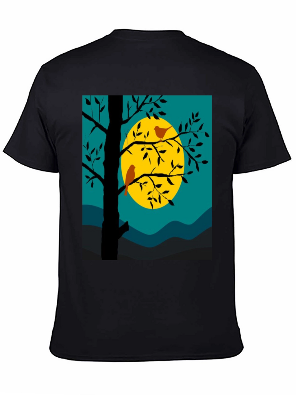 Nature Scene Graphic Tee - Birds Moon and Tree