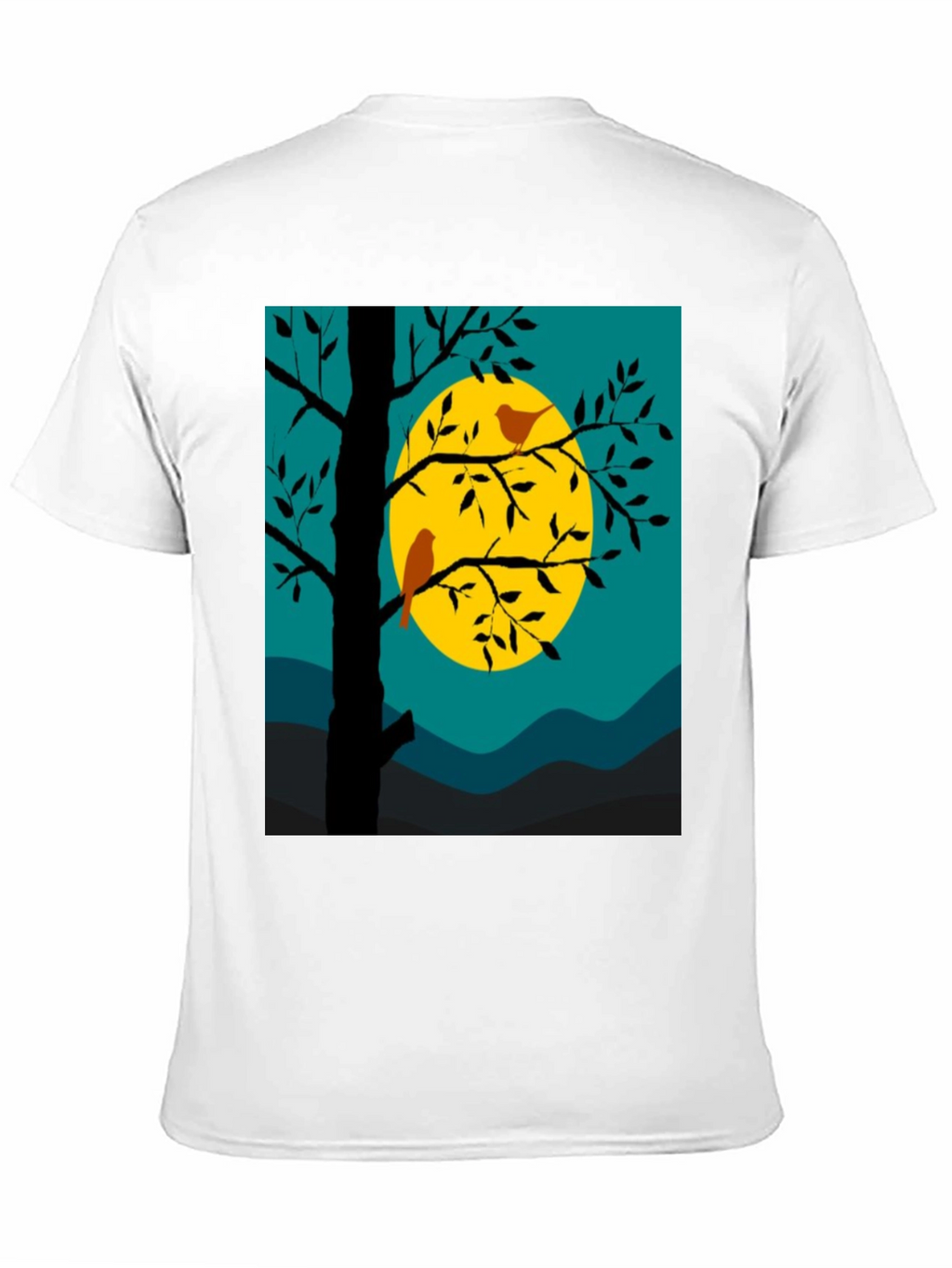 Nature Scene Graphic Tee - Birds Moon and Tree