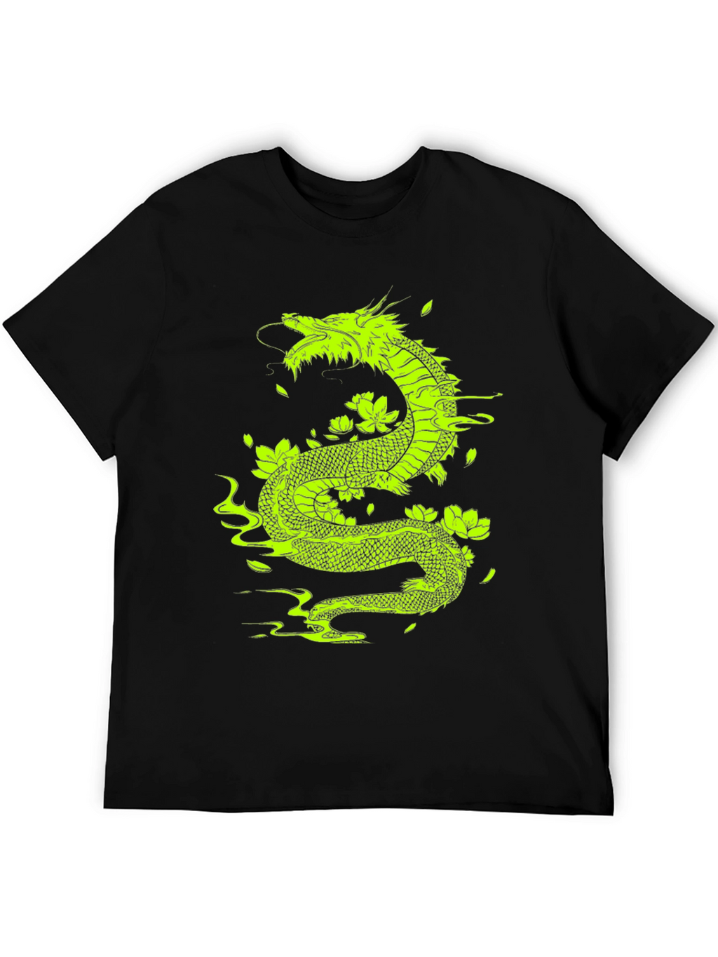 Dragon & Lotus Graphic Tee - Bold Black T-Shirt
