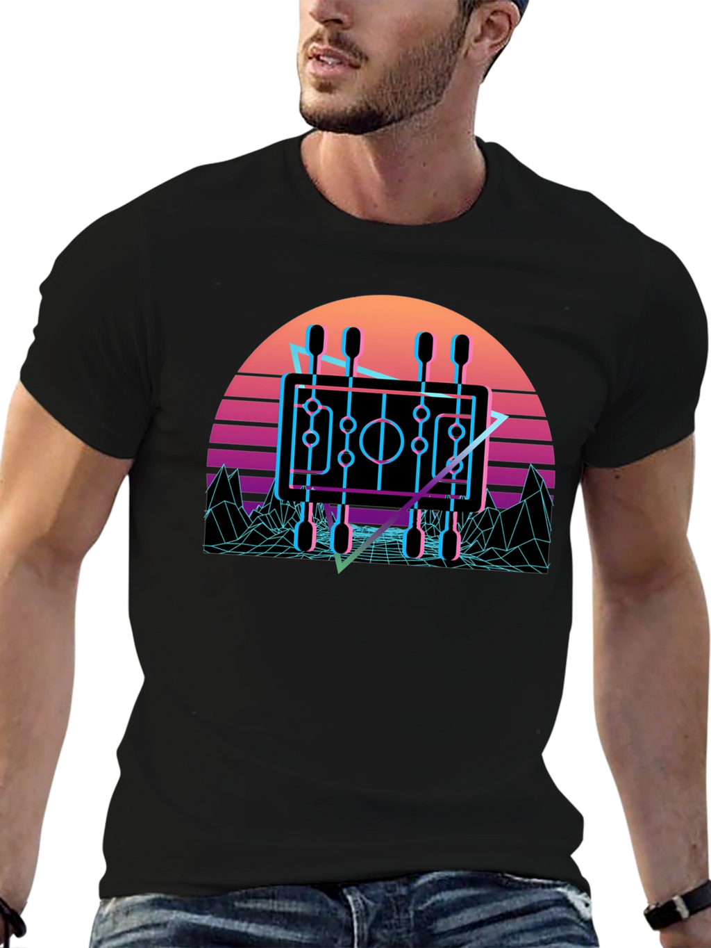 Retro Foosball T-Shirt - Synthwave Style