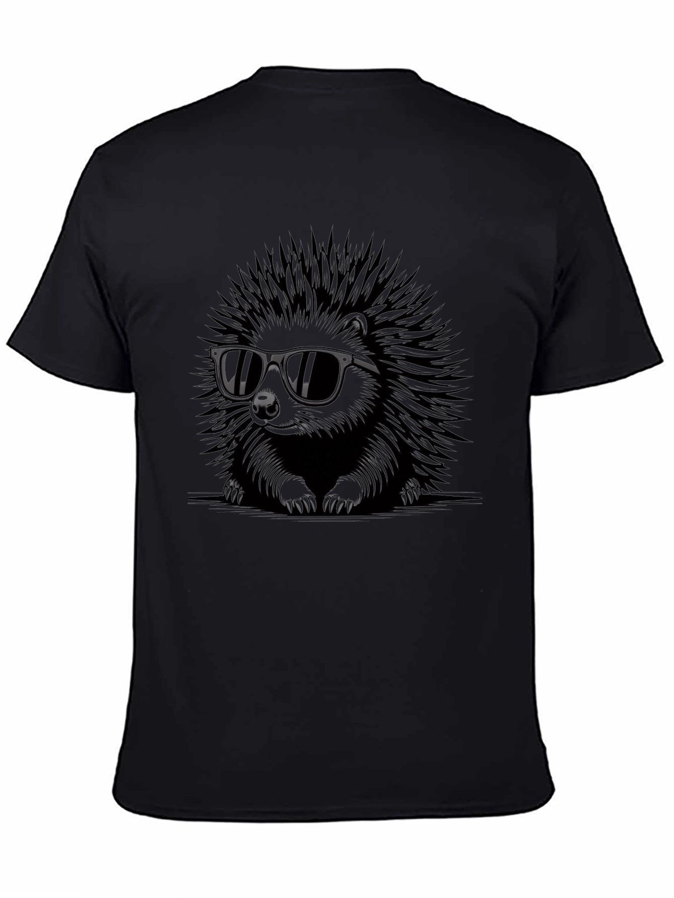 Cool Hedgehog Graphic Tee - Black Cotton