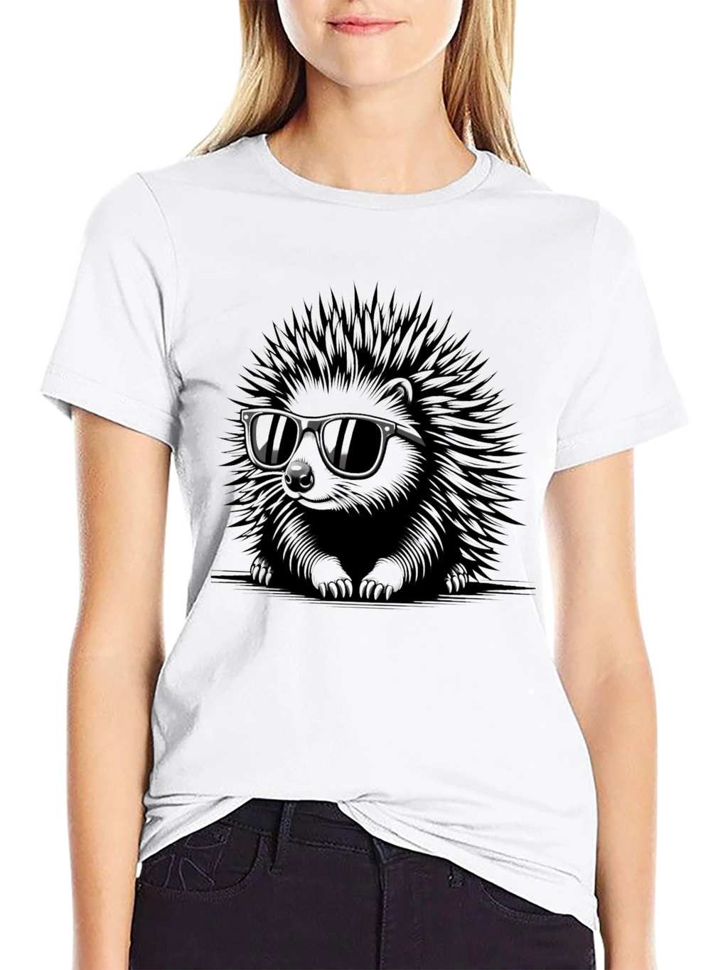 Cool Hedgehog Graphic Tee - Black Cotton