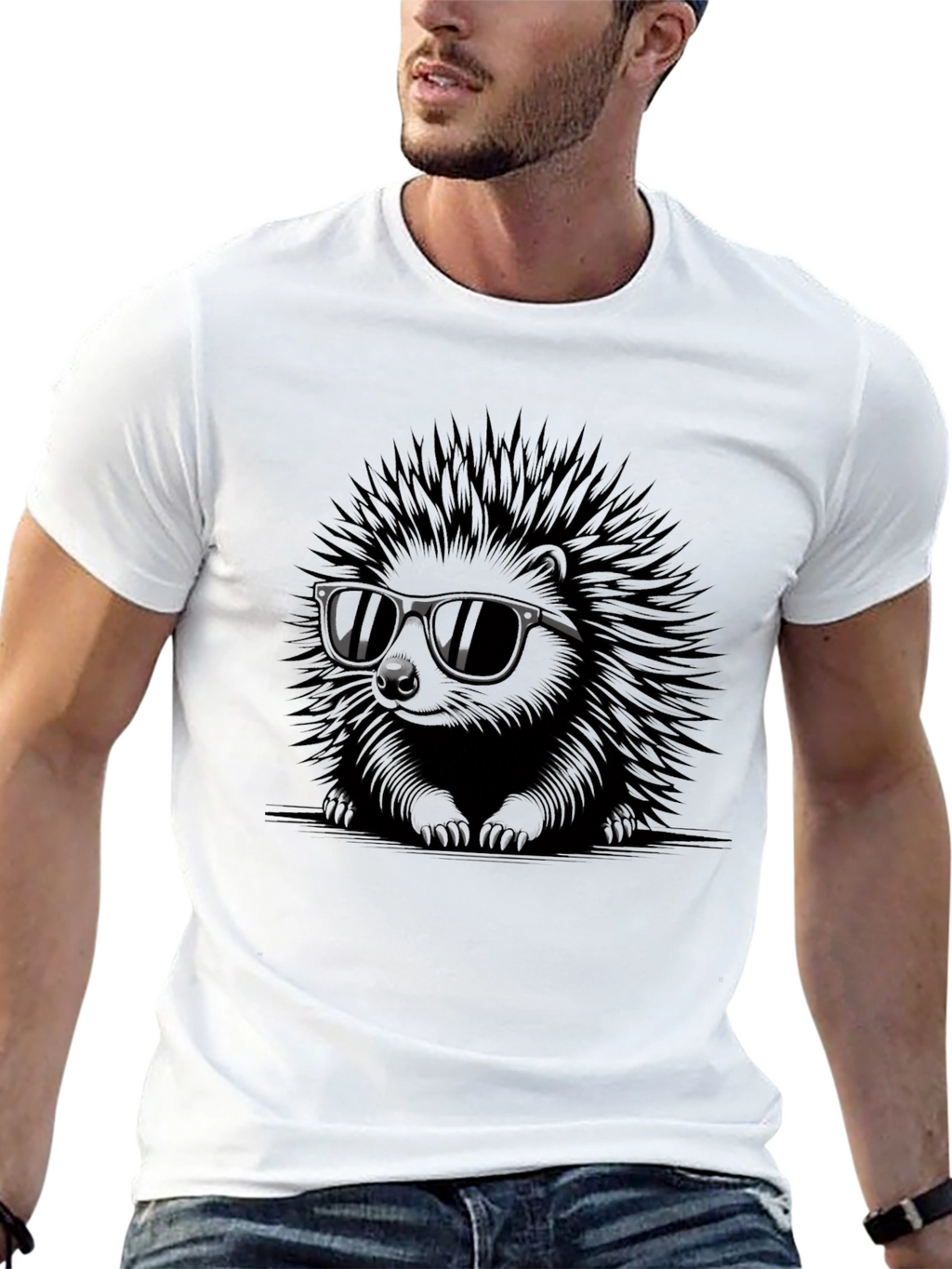 Cool Hedgehog Graphic Tee - Black Cotton