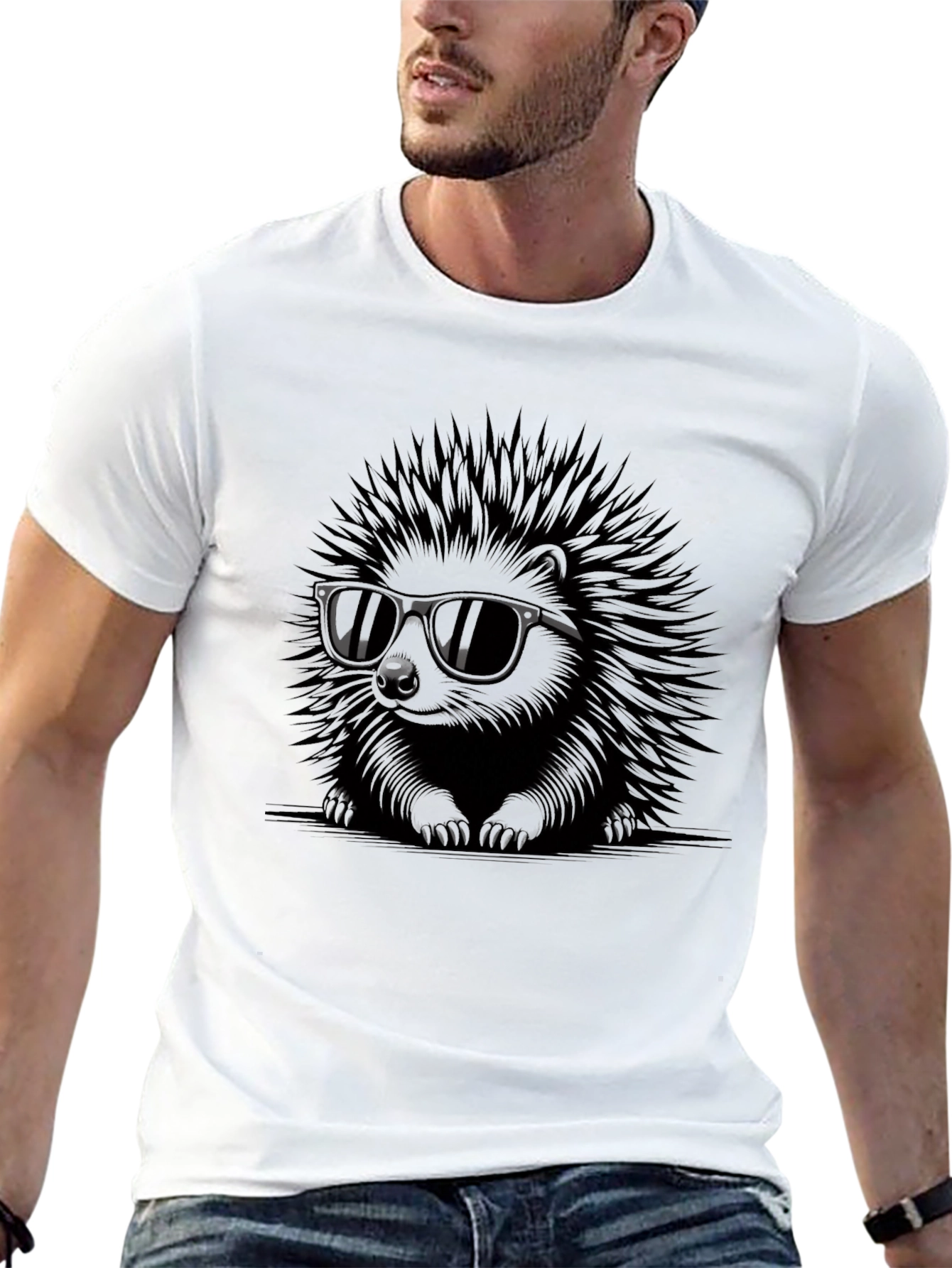 Cool Hedgehog Graphic Tee - Black Cotton