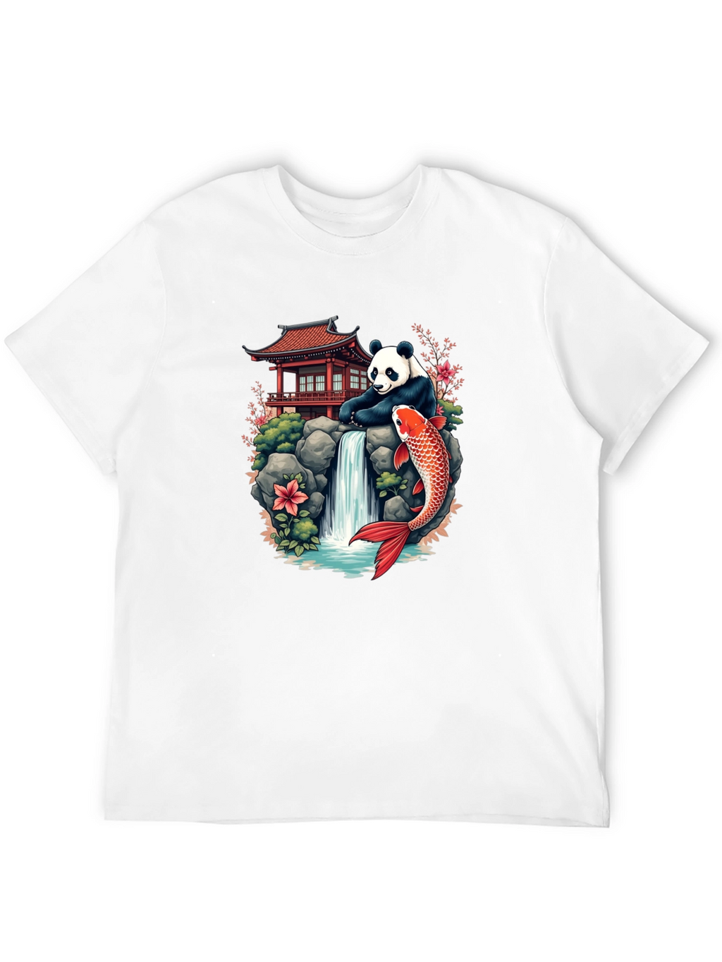 Panda Koi Fish Waterfall Graphic Tee