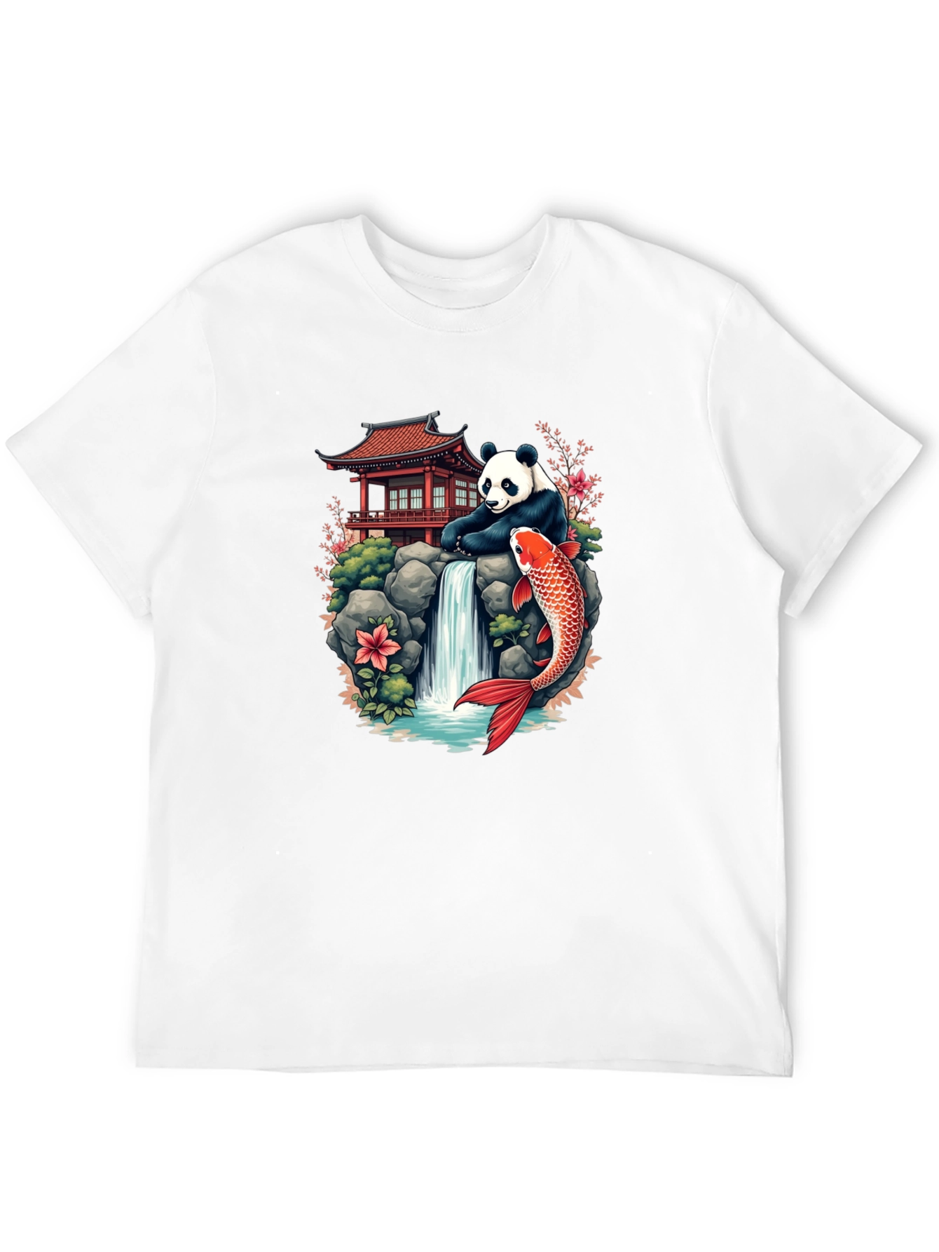 Panda Koi Fish Waterfall Graphic Tee