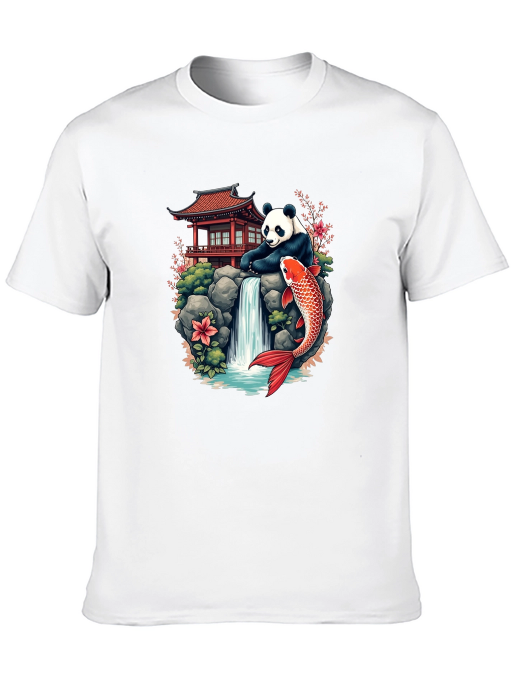 Panda Koi Fish Waterfall Graphic Tee
