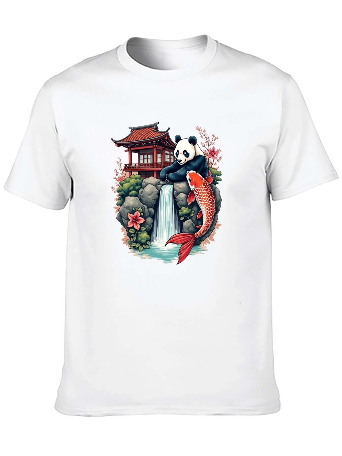 Panda Koi Fish Waterfall Graphic Tee