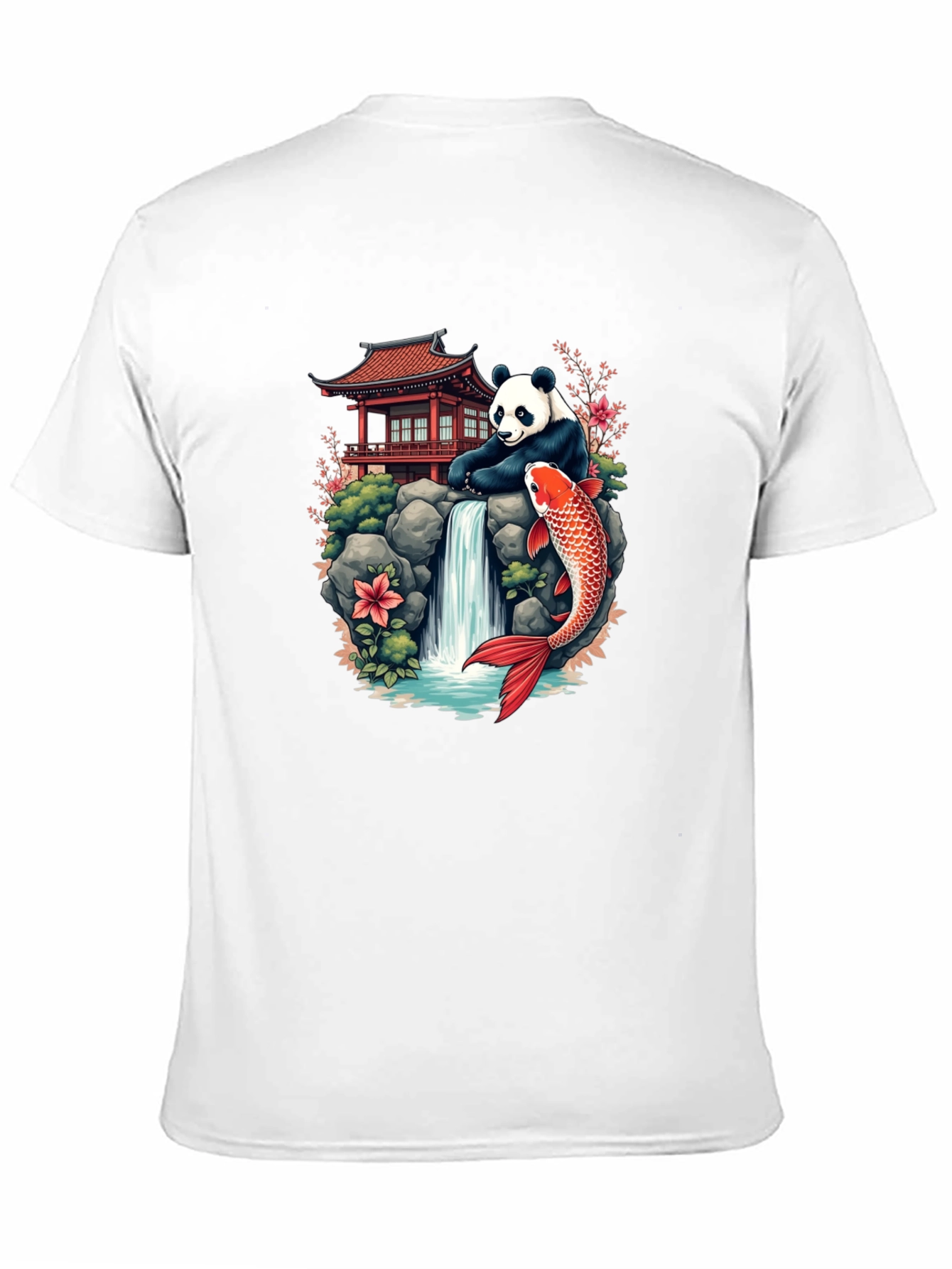 Panda Koi Fish Waterfall Graphic Tee