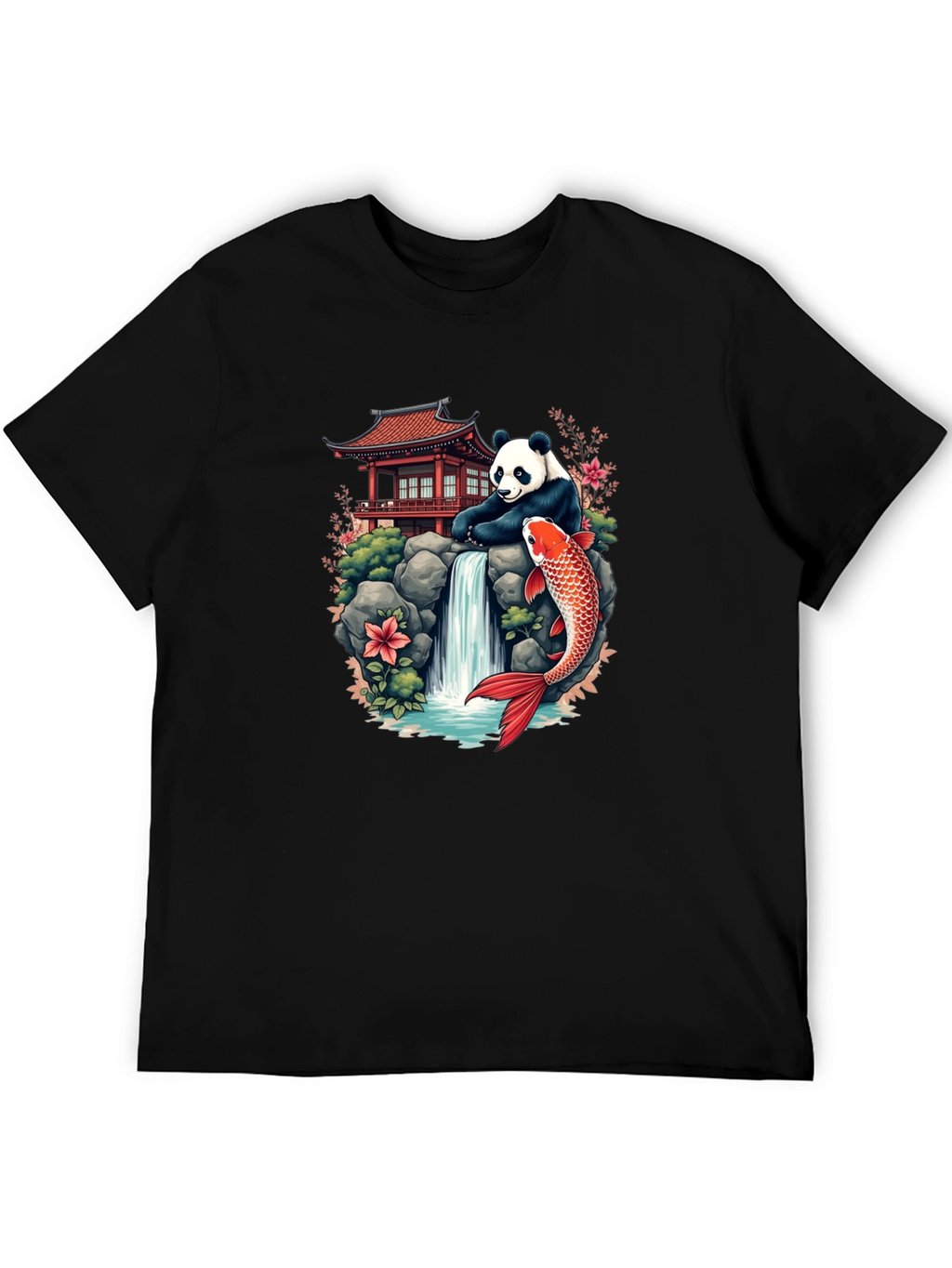 Panda Koi Fish Waterfall Graphic Tee