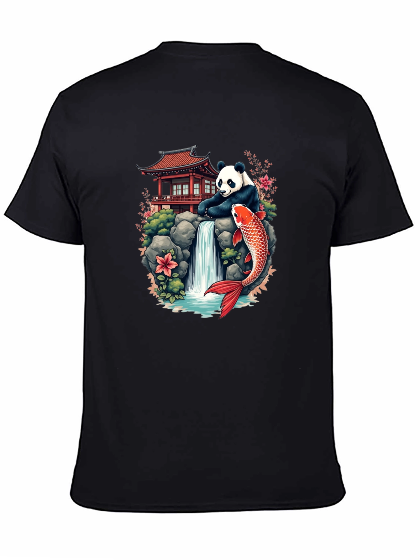 Panda Koi Fish Waterfall Graphic Tee