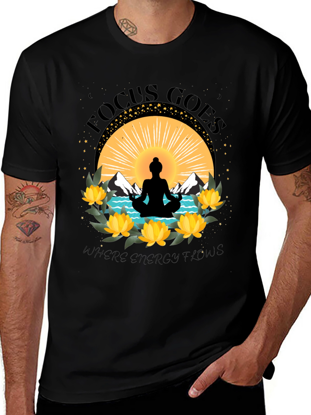 Focus Goes Where Energy Flows Yoga T-Shirt