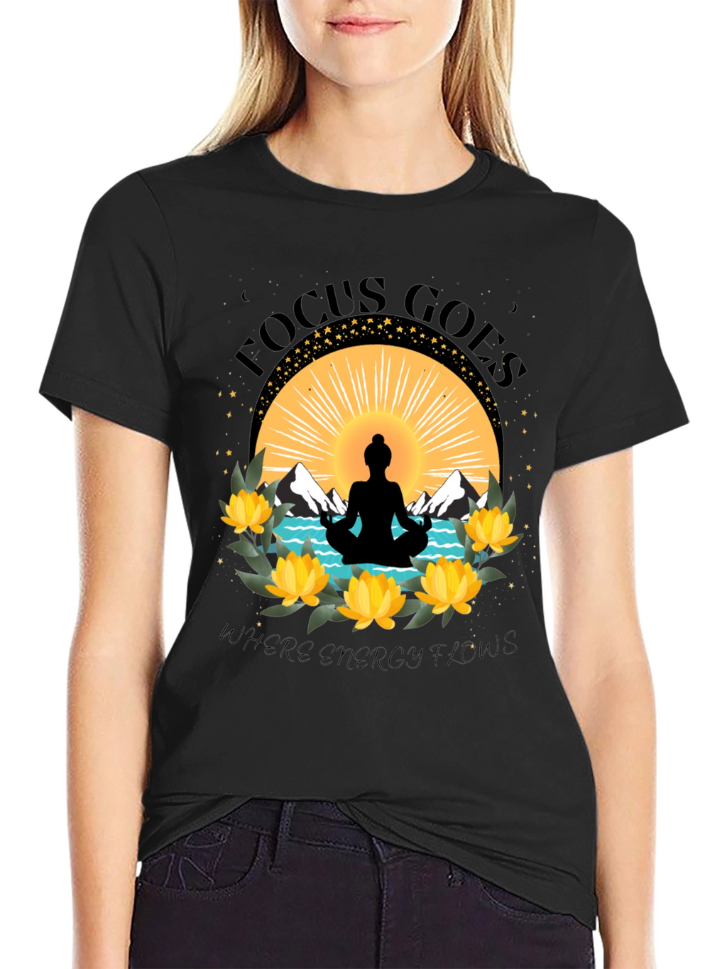 Focus Goes Where Energy Flows Yoga T-Shirt