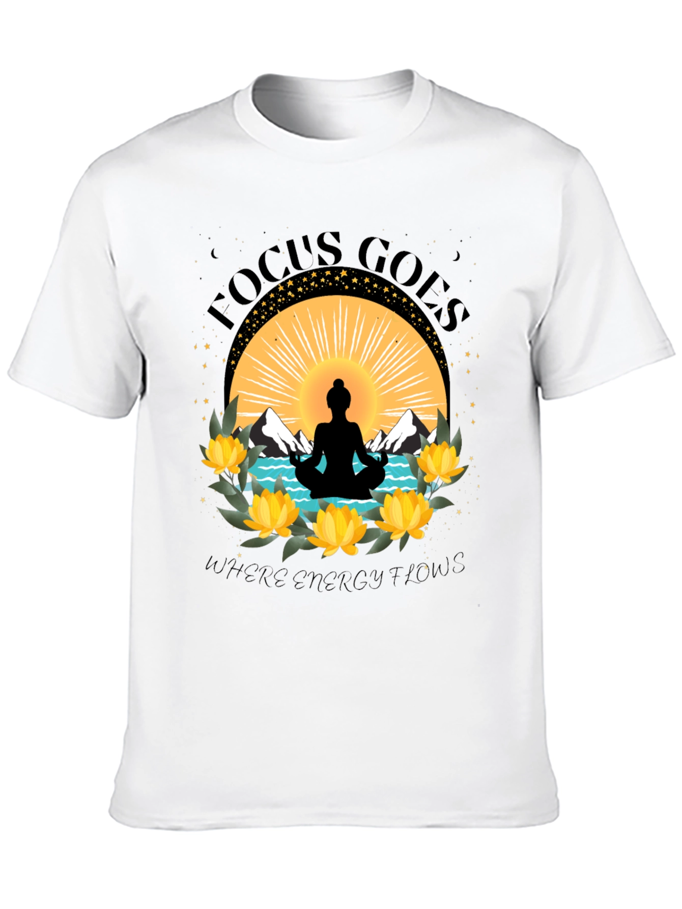 Focus Goes Where Energy Flows Yoga T-Shirt