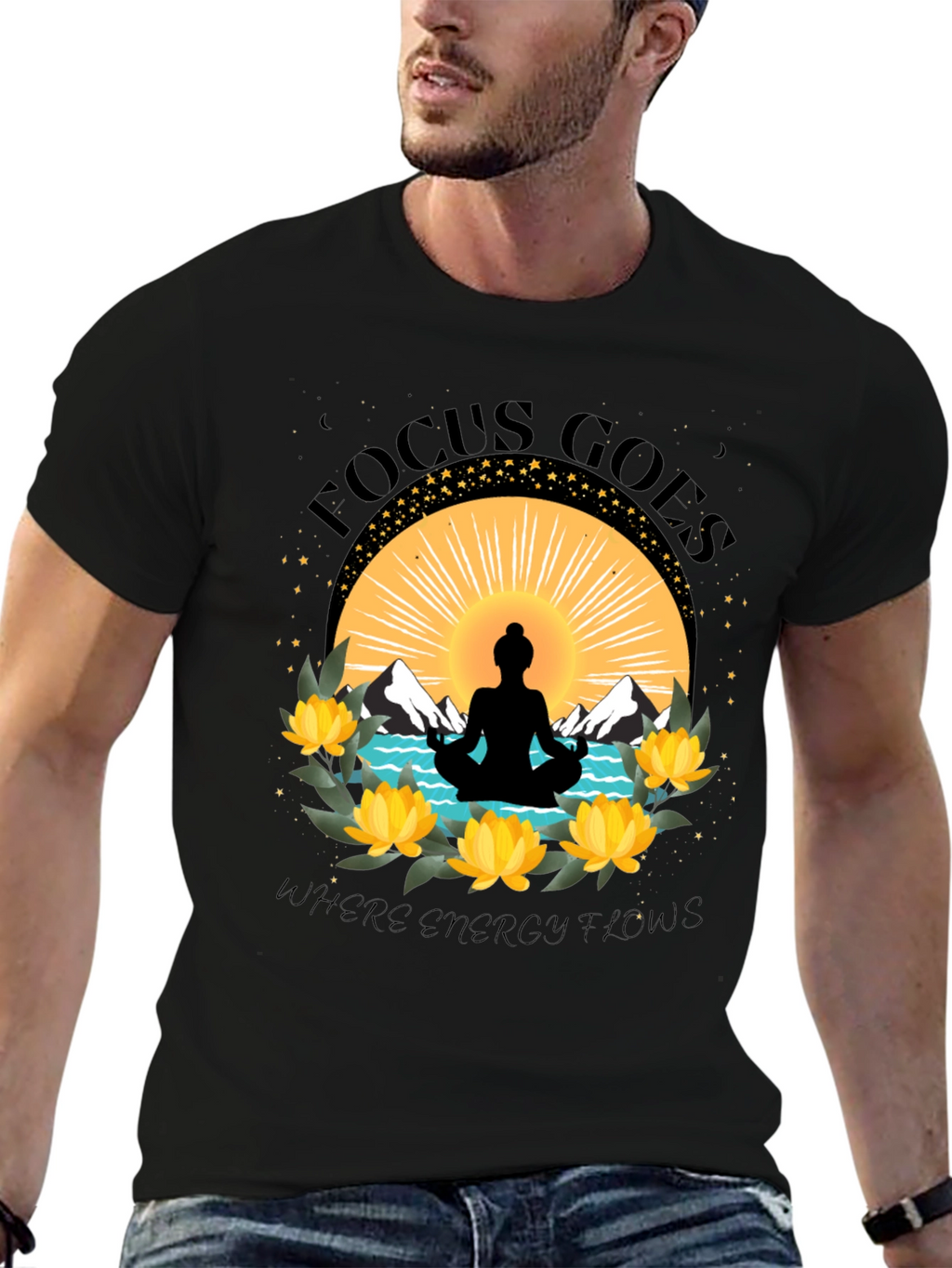 Focus Goes Where Energy Flows Yoga T-Shirt