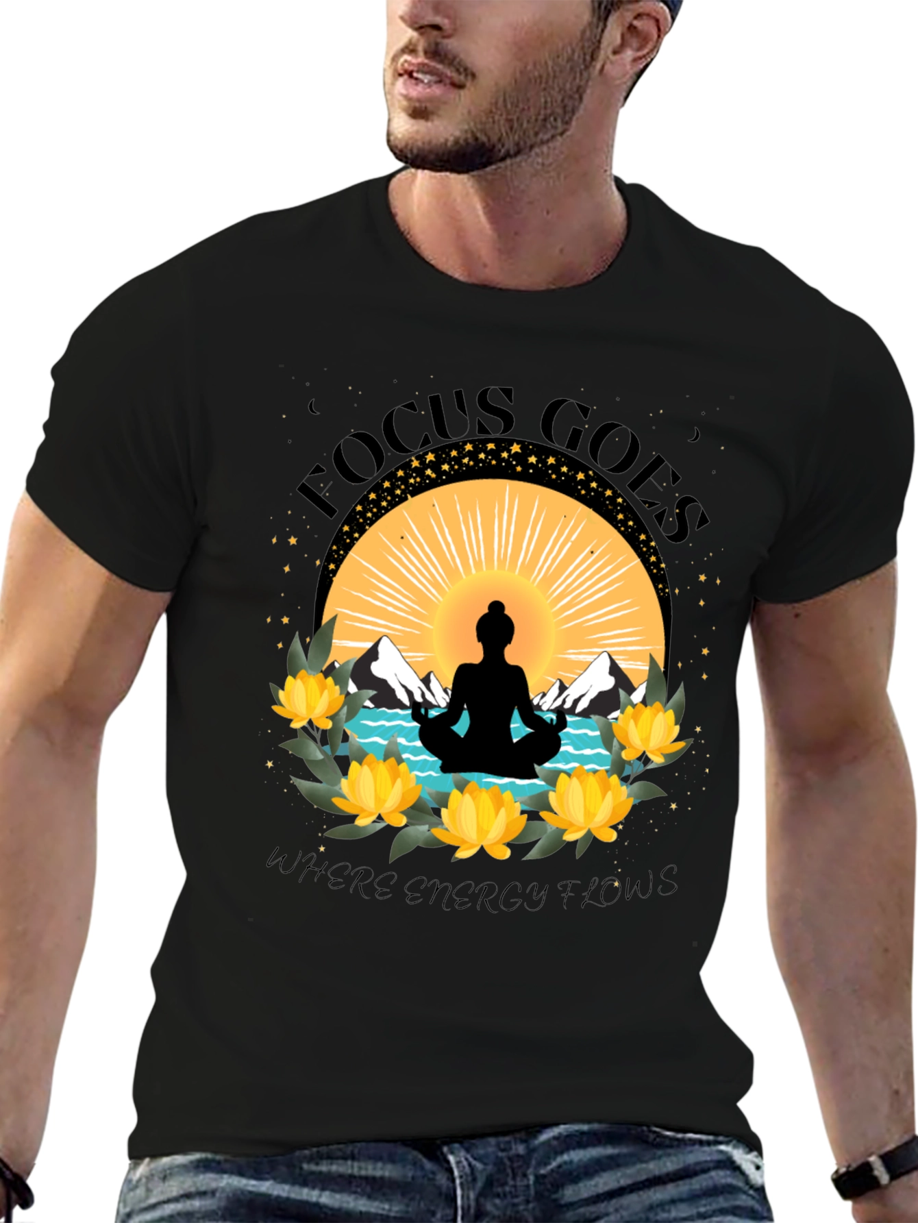 Focus Goes Where Energy Flows Yoga T-Shirt