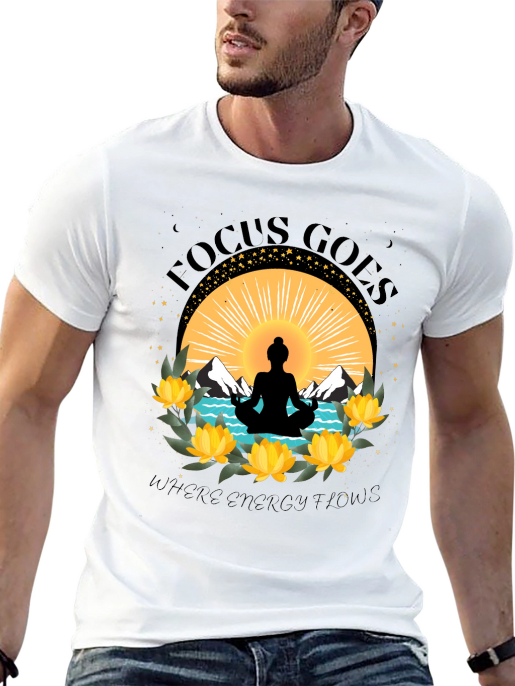 Focus Goes Where Energy Flows Yoga T-Shirt