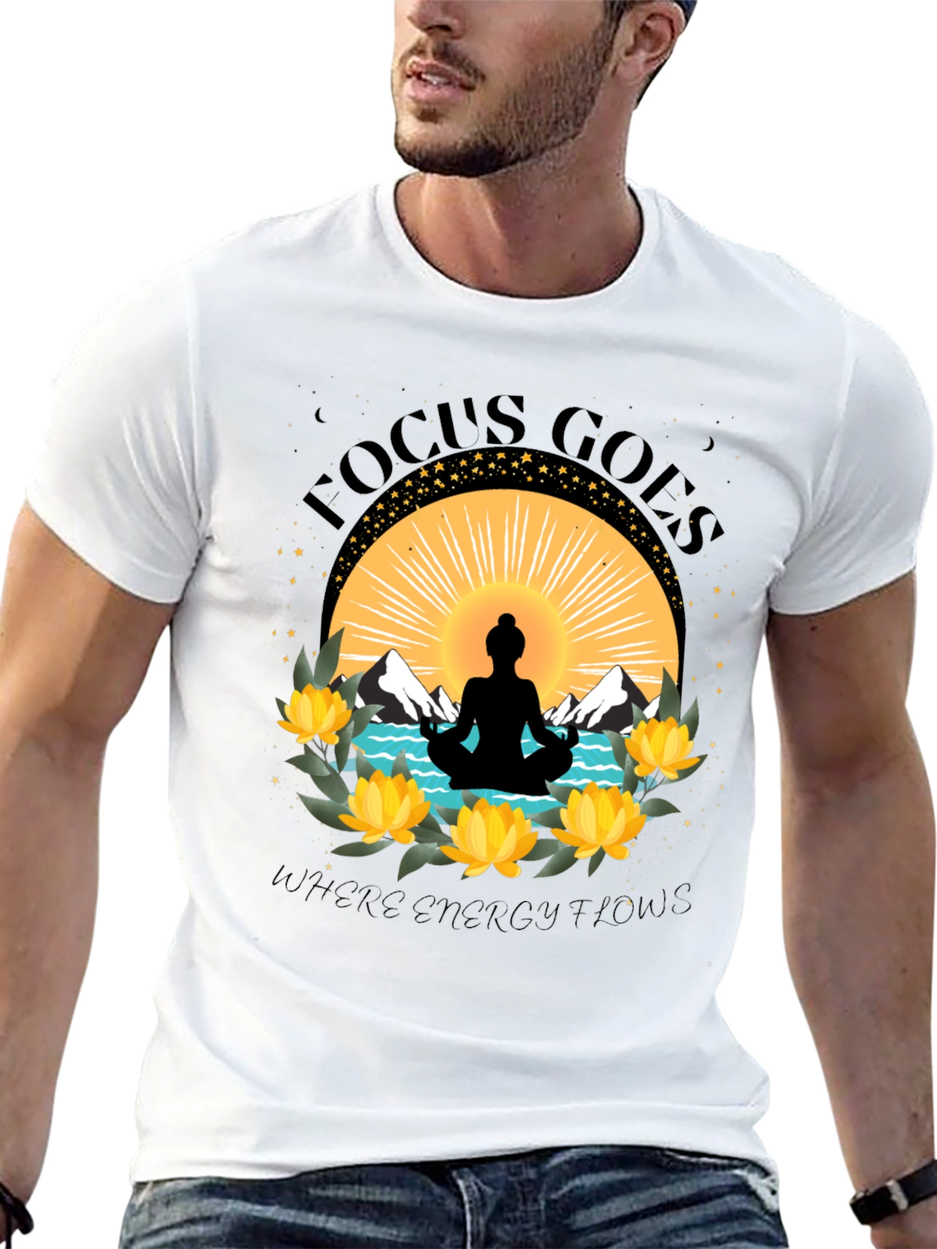 Focus Goes Where Energy Flows Yoga T-Shirt