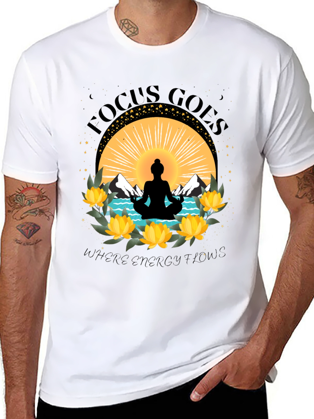 Focus Goes Where Energy Flows Yoga T-Shirt