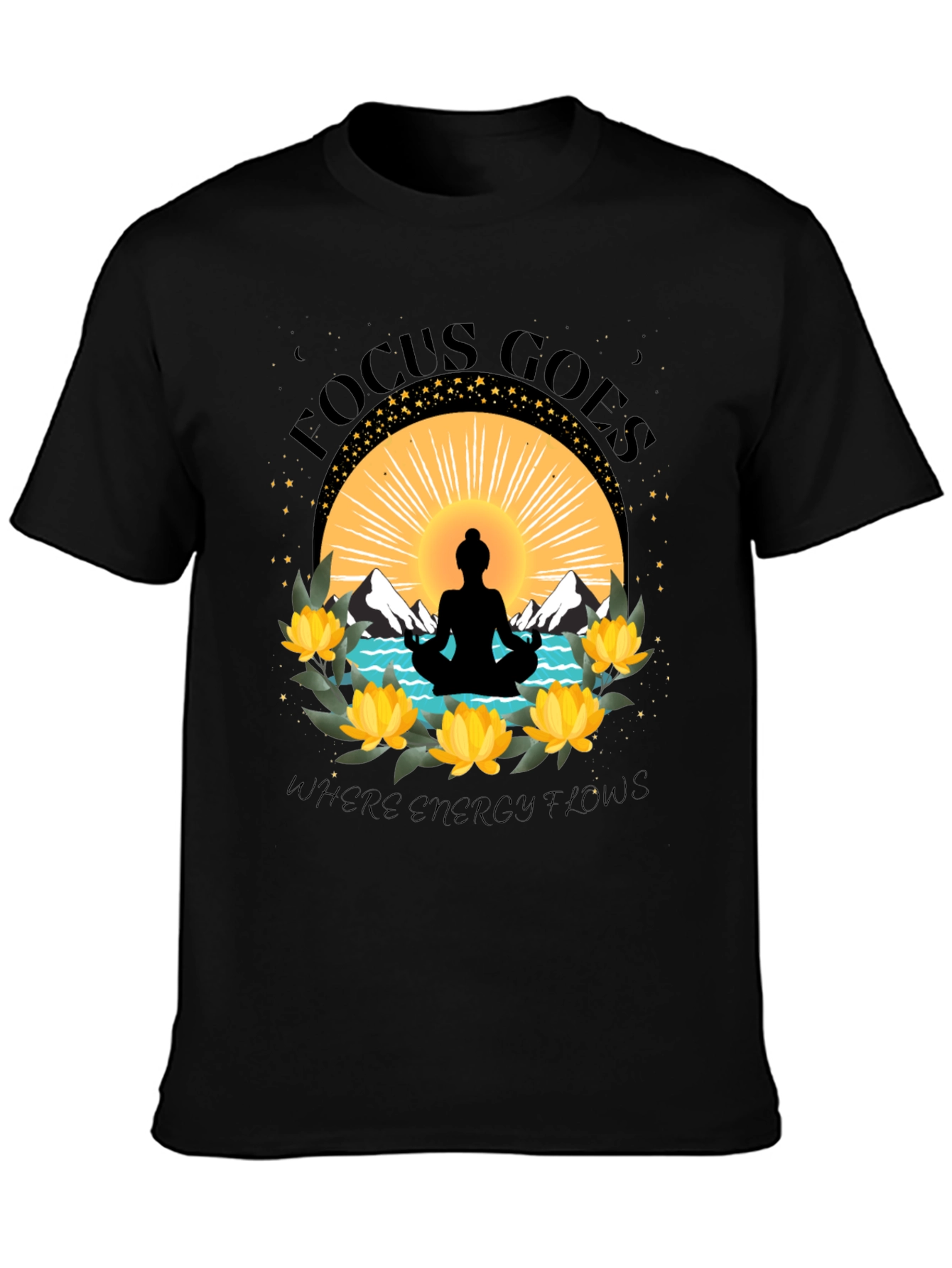 Focus Goes Where Energy Flows Yoga T-Shirt