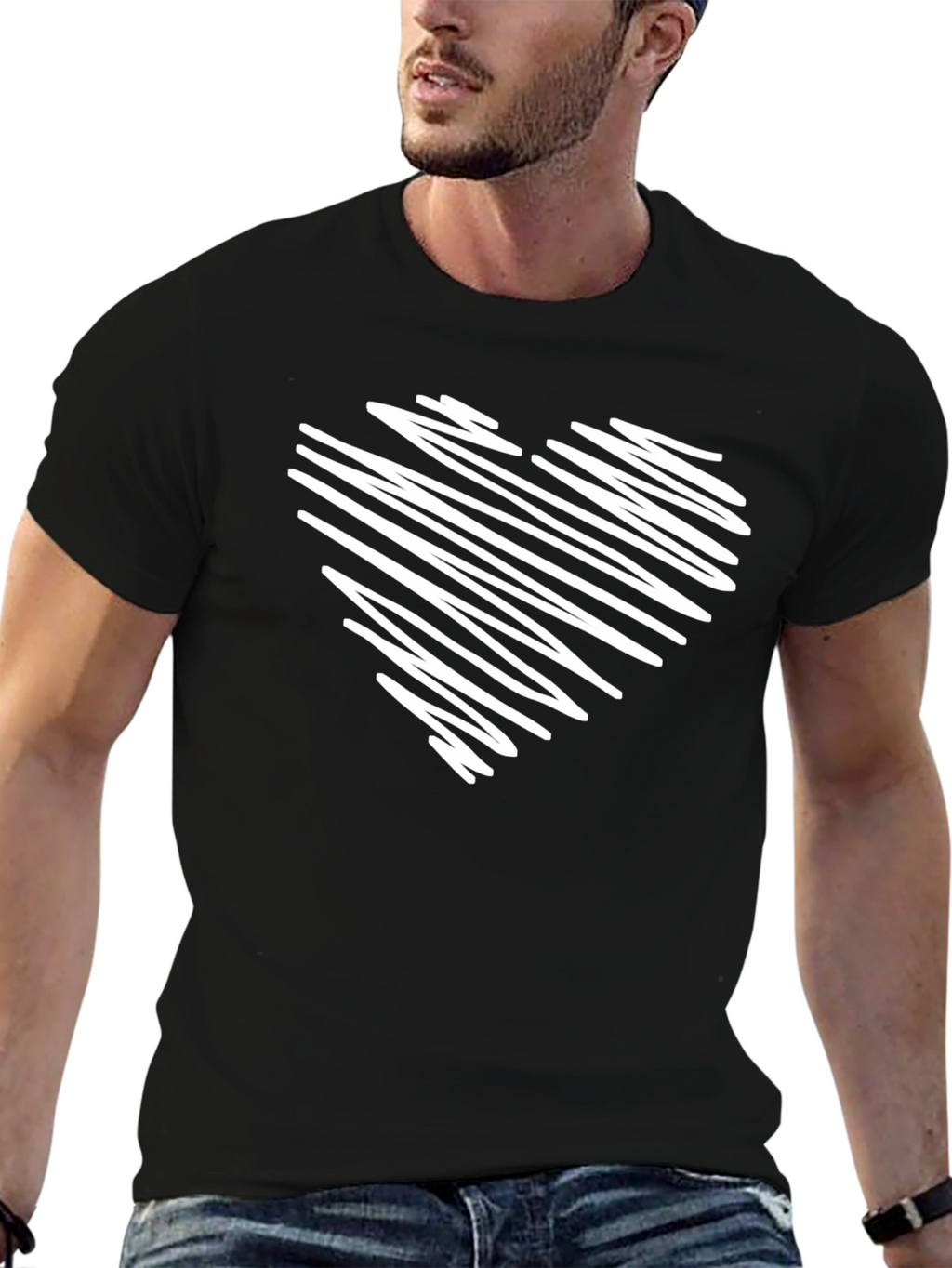 Black T-Shirt with Scribbled Heart Design