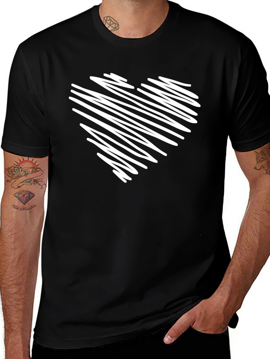 Black T-Shirt with Scribbled Heart Design