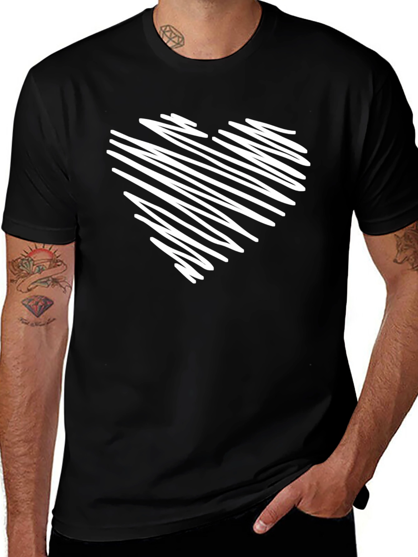 Black T-Shirt with Scribbled Heart Design