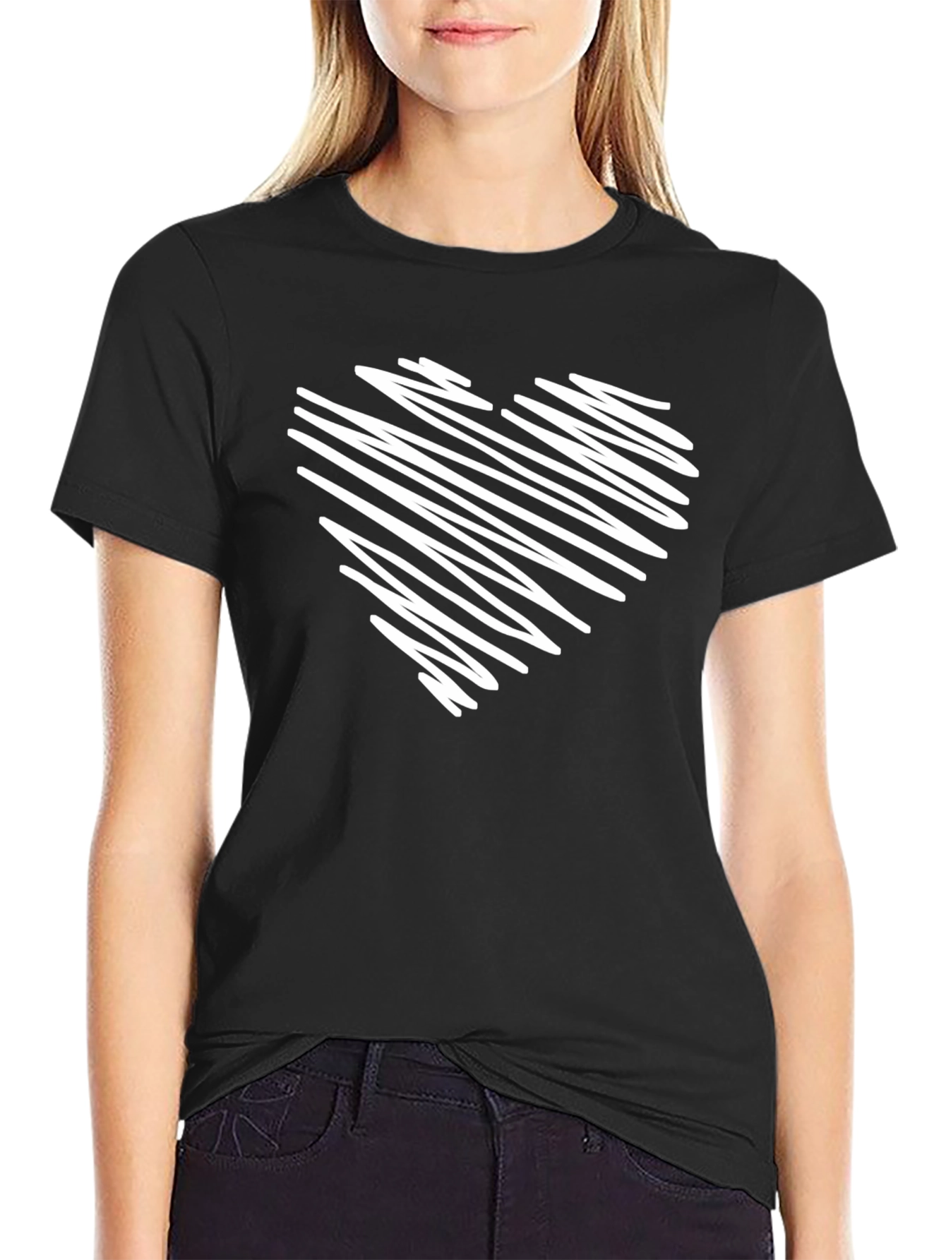 Black T-Shirt with Scribbled Heart Design