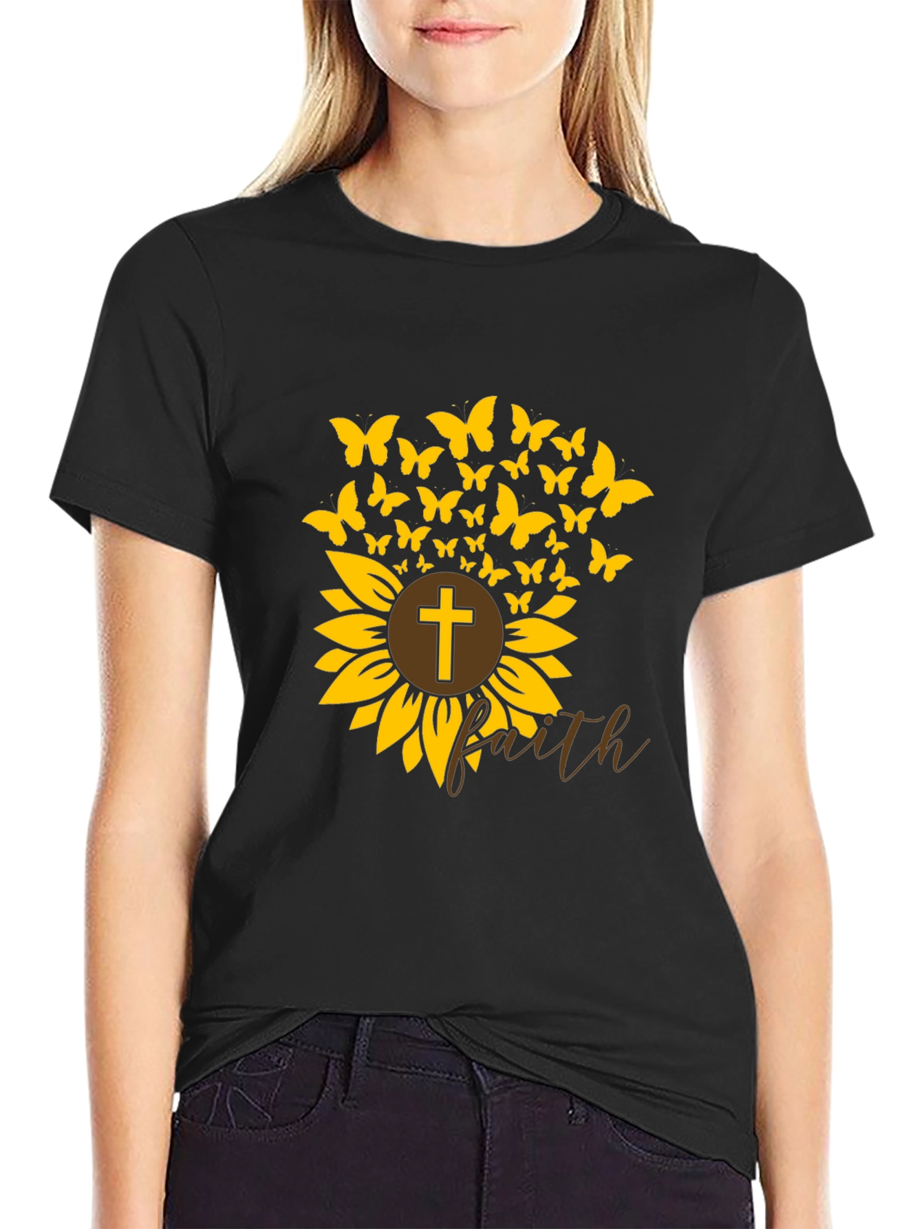 Faith Sunflower Butterfly Graphic Tee