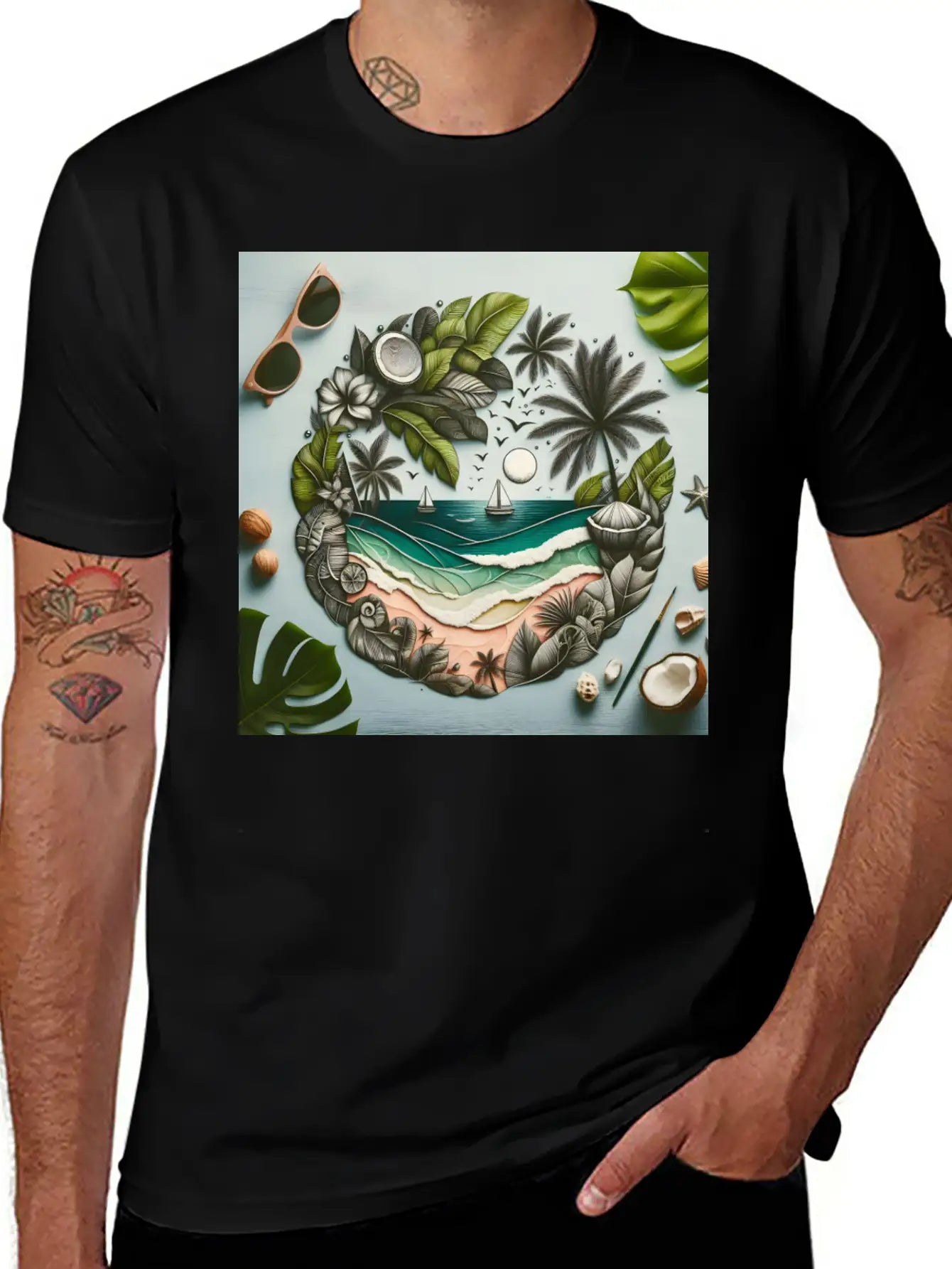 Painting Tropical Beach Classic Cotton Tee – Unisex Comfort For Any Season