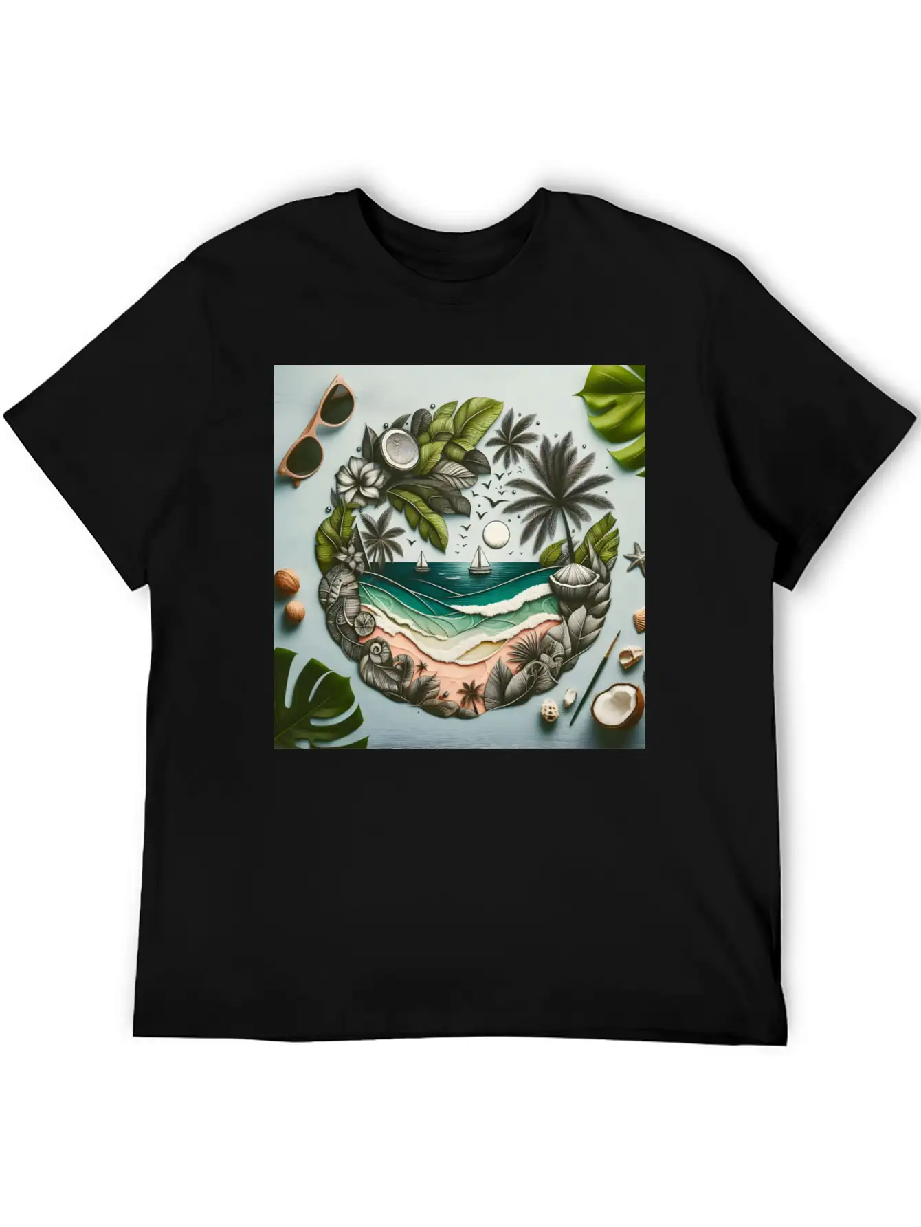Painting Tropical Beach Classic Cotton Tee – Unisex Comfort For Any Season
